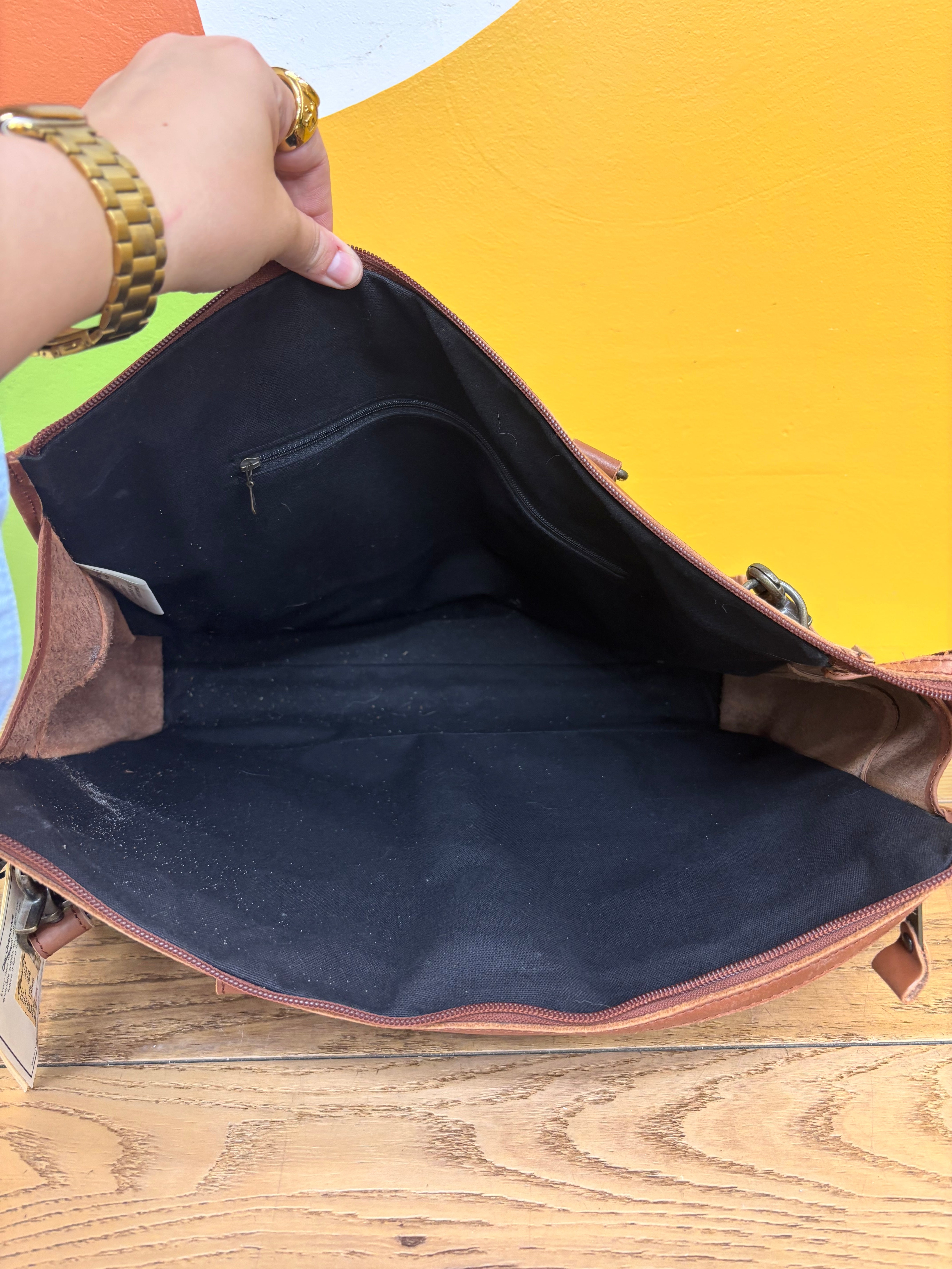 Brown Leather Top-Loading Brief