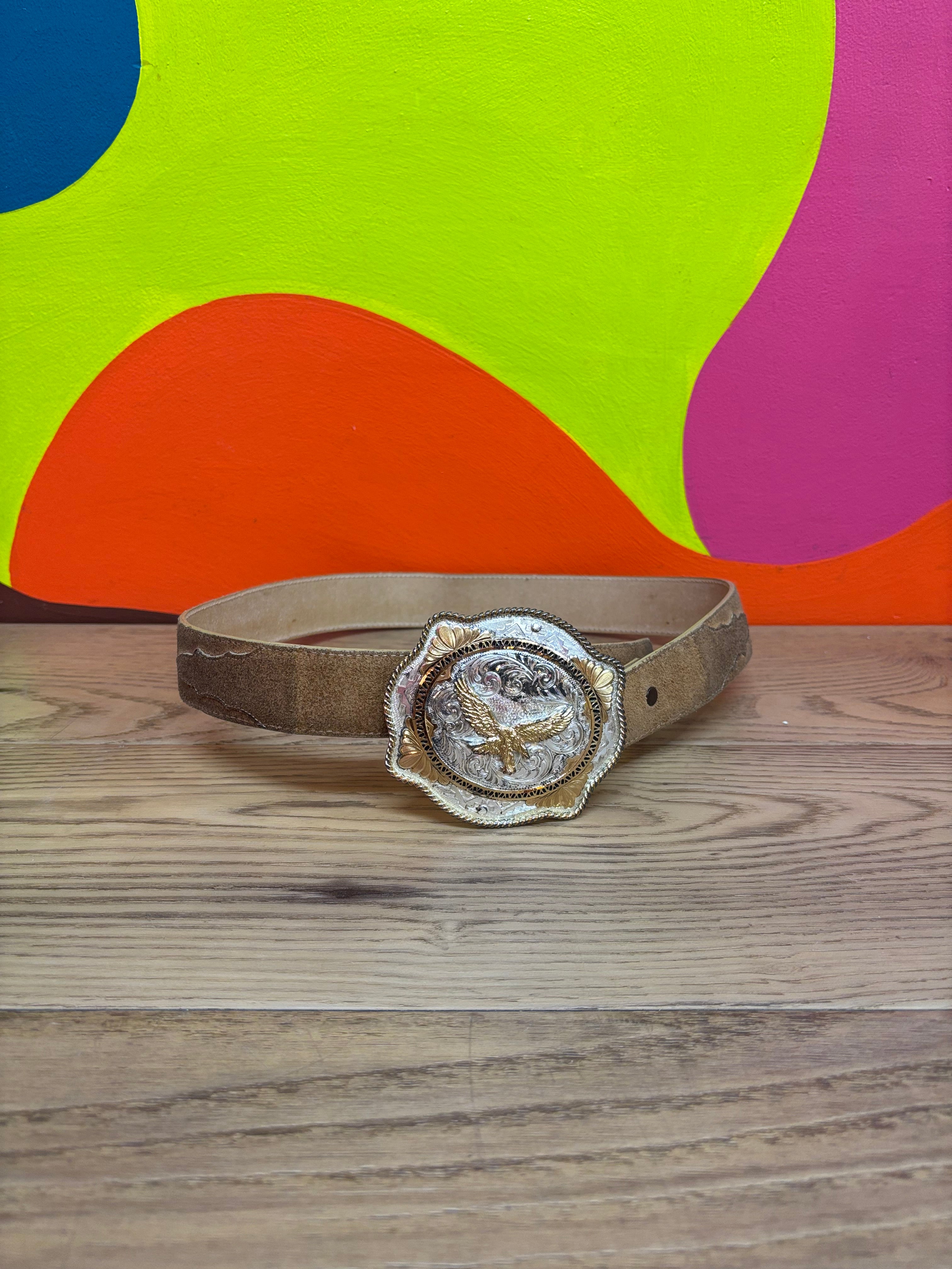 Tony Lama Brown Belt with Eagle Belt Buckle - Men's 34