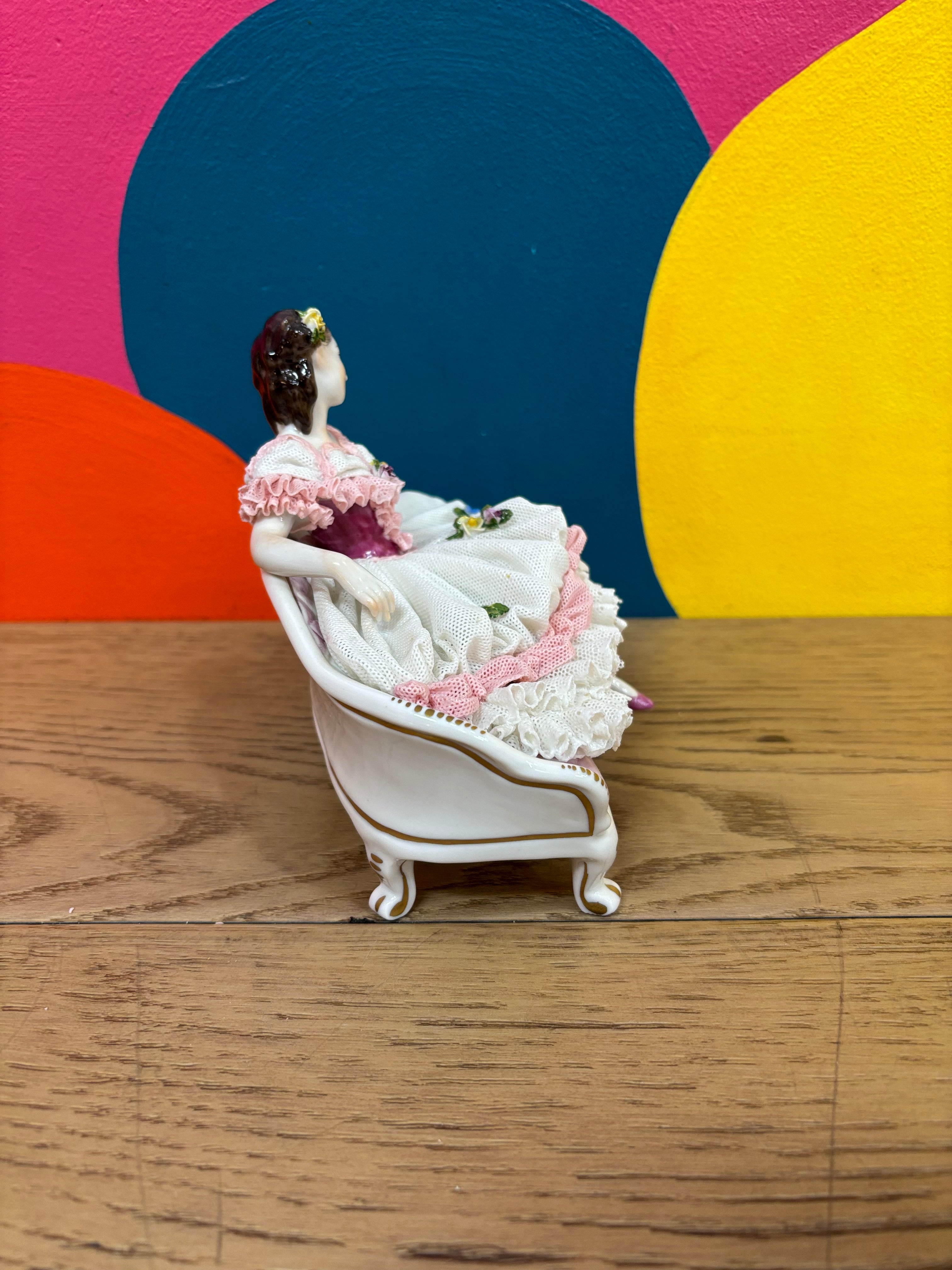 Volkstedt Dresden Lace Figure - Lady on a Couch
