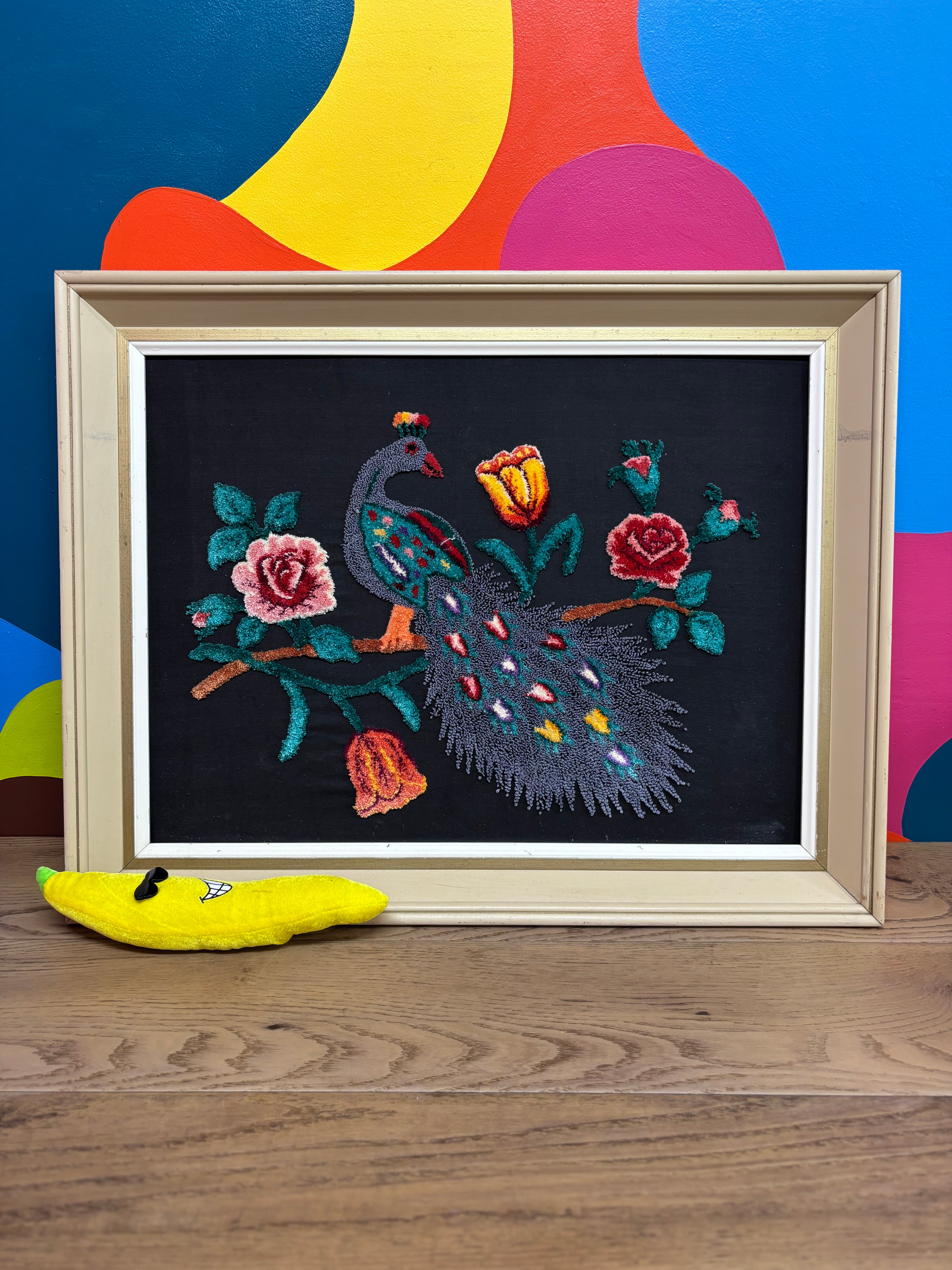 Embroidered Peacock Art Piece