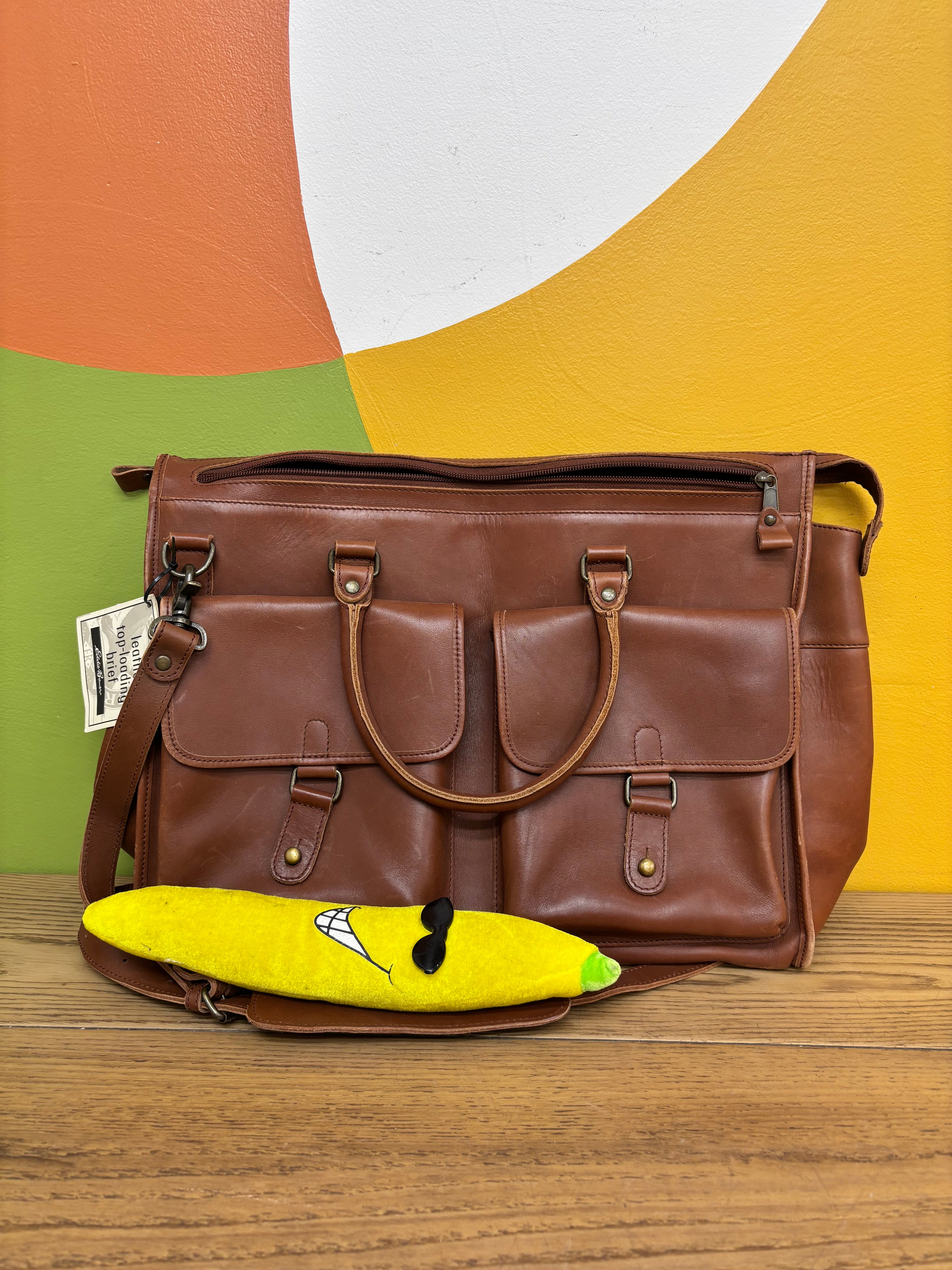 Brown Leather Top-Loading Brief