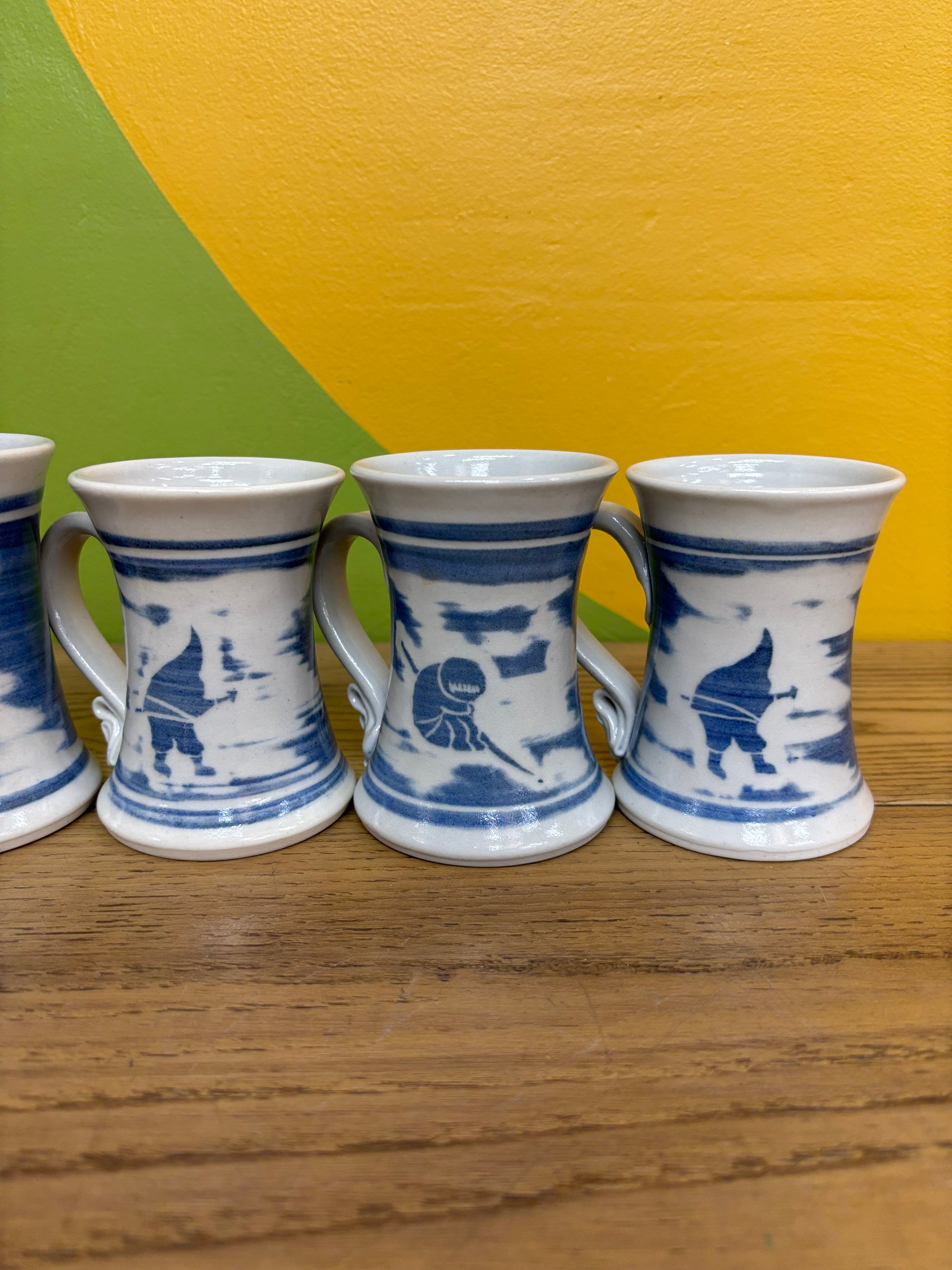 (4) Blue & White Mugs