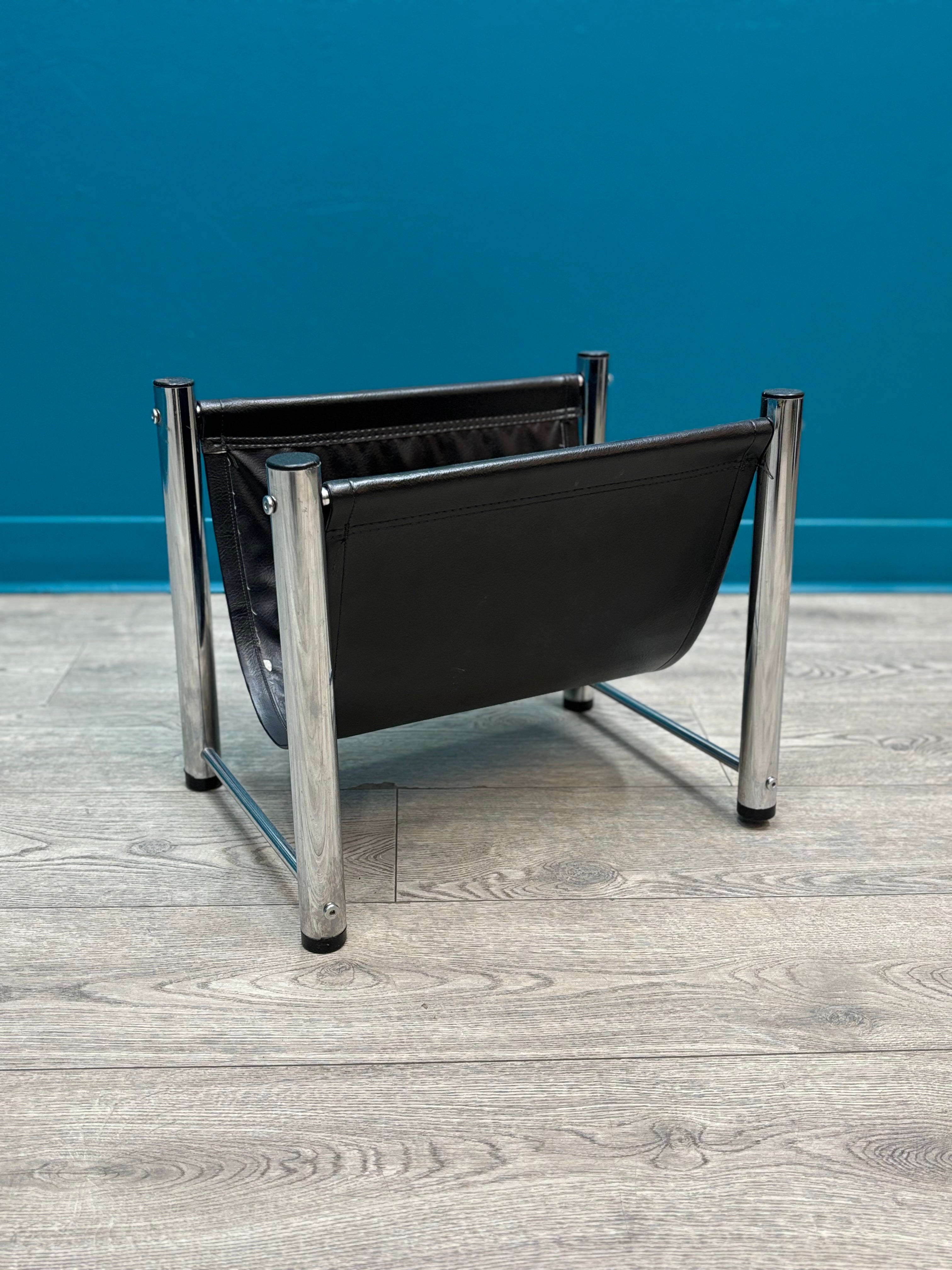 Chrome & Black Vinyl Magazine Rack