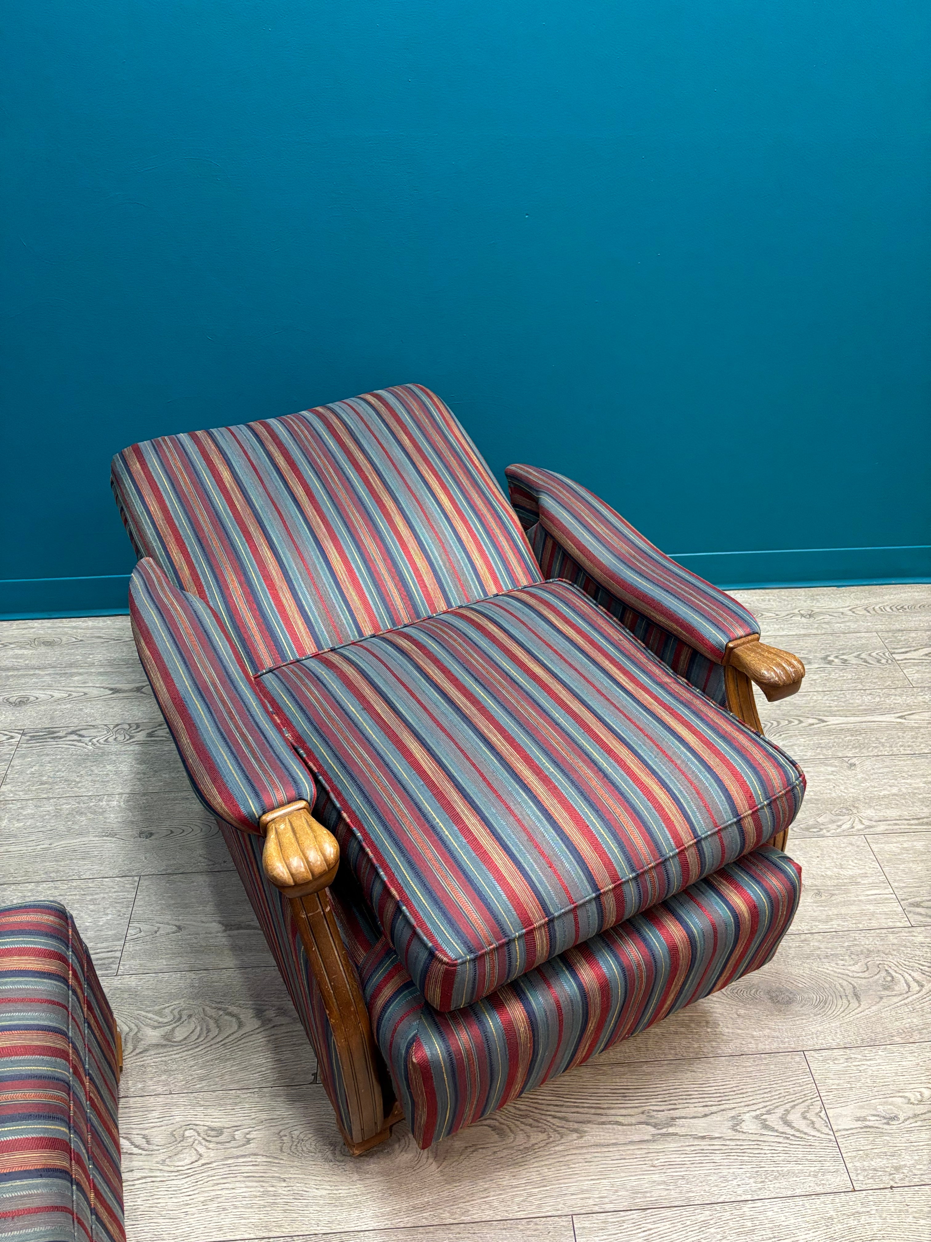 Striped Armchair with Ottoman