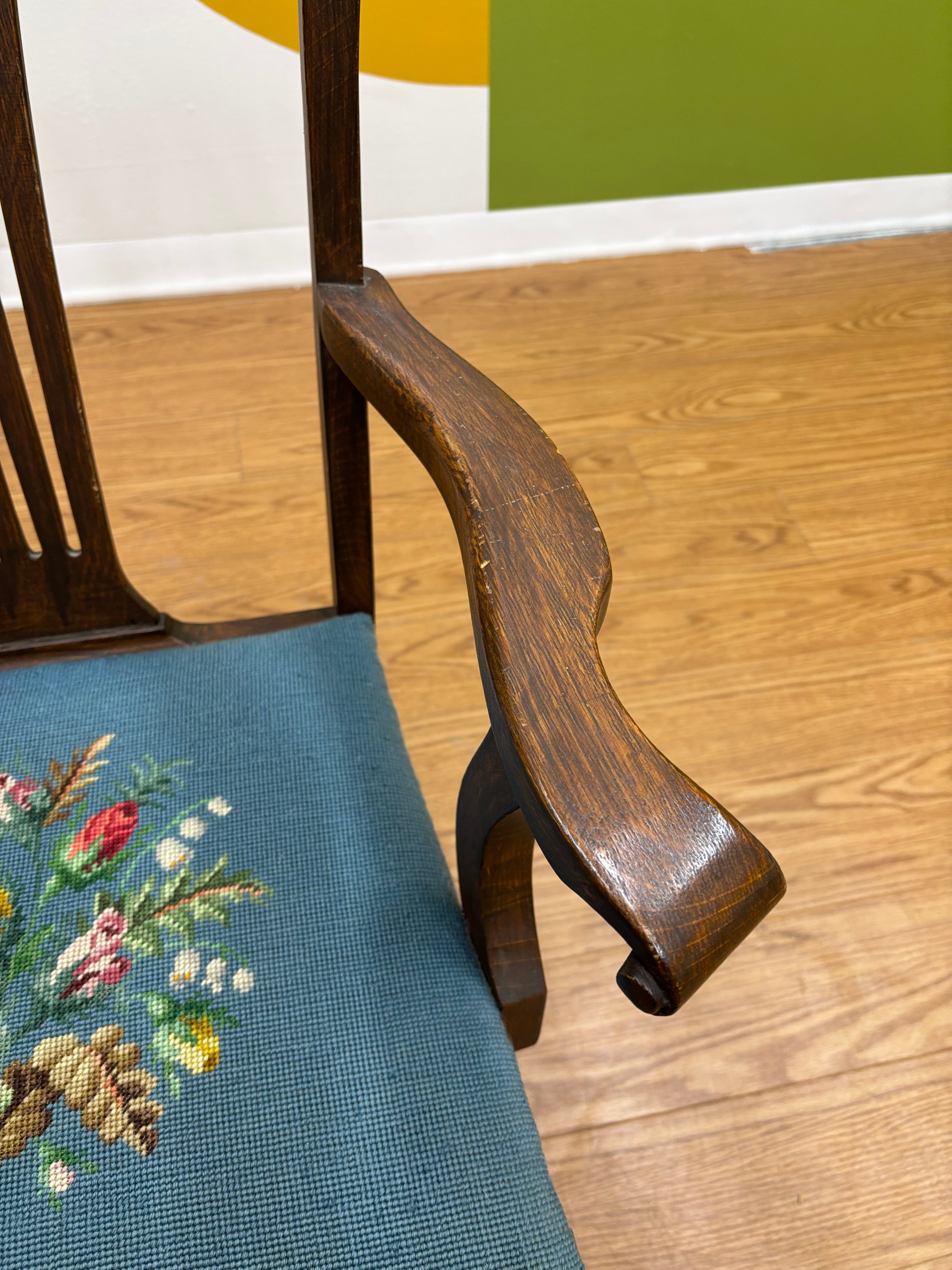 Wood Accent Chair with Needlepoint Cushion