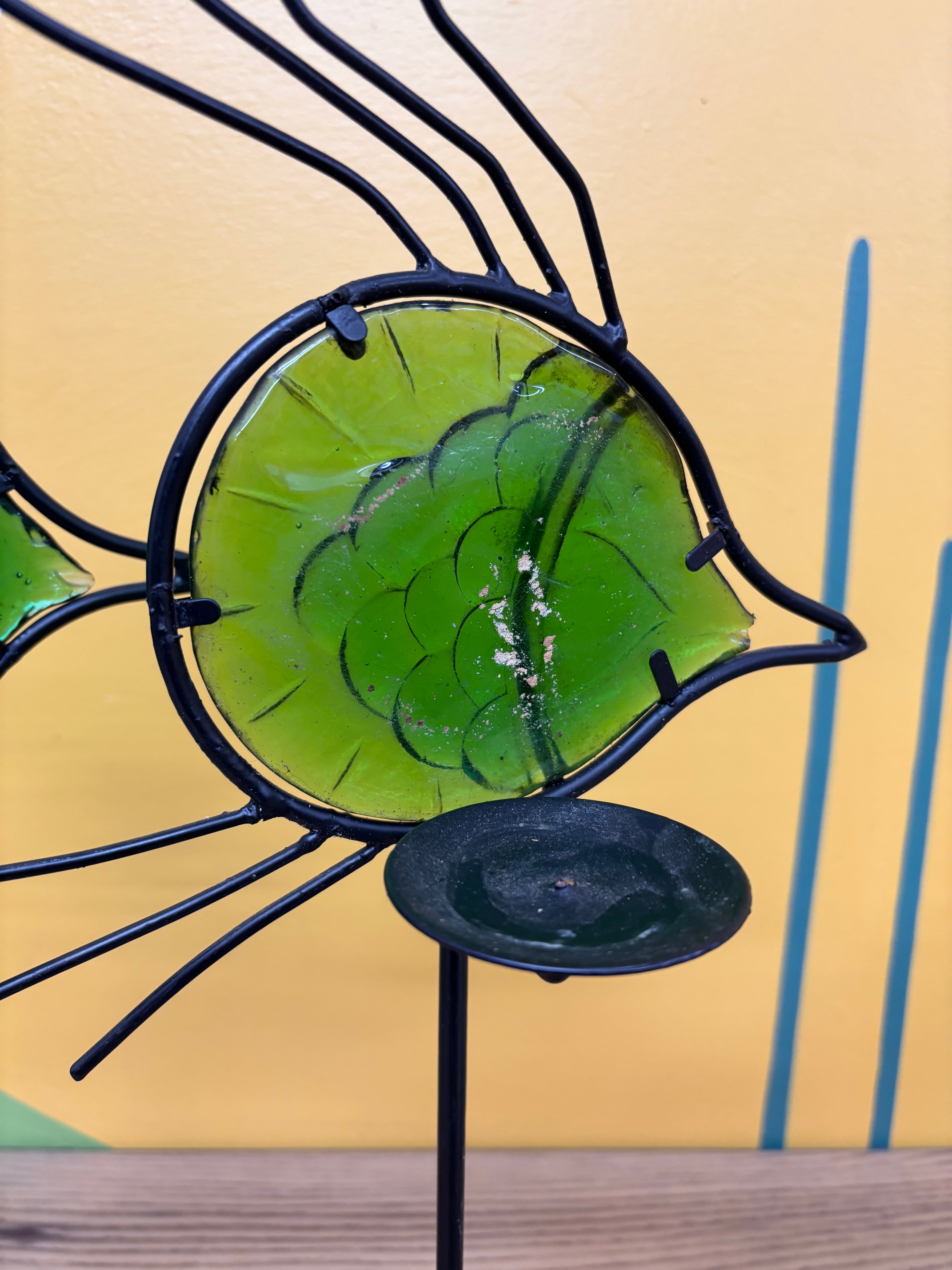 Green Glass Fish Candle Holders (2)