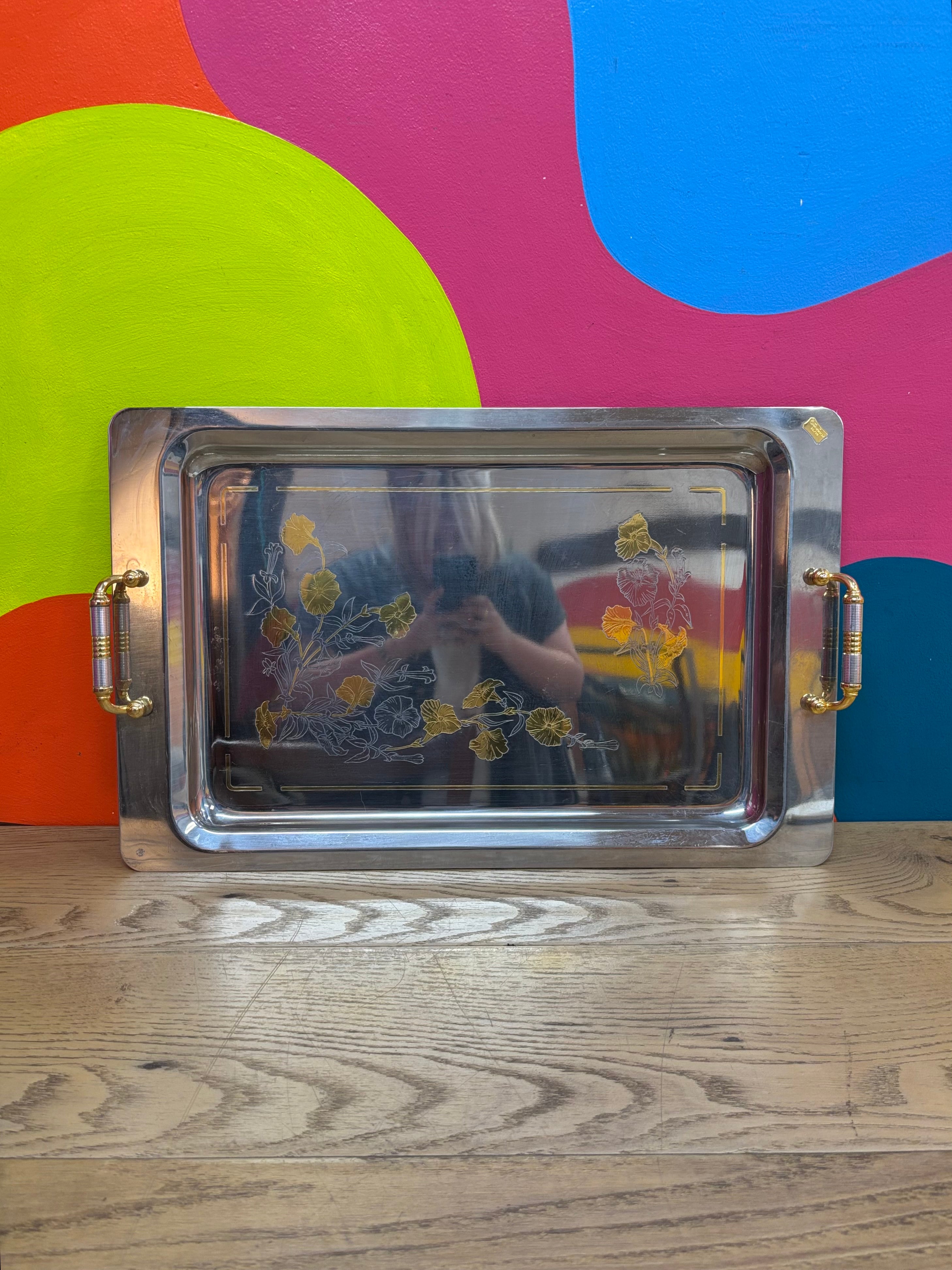 Floral Etched Metal Tray