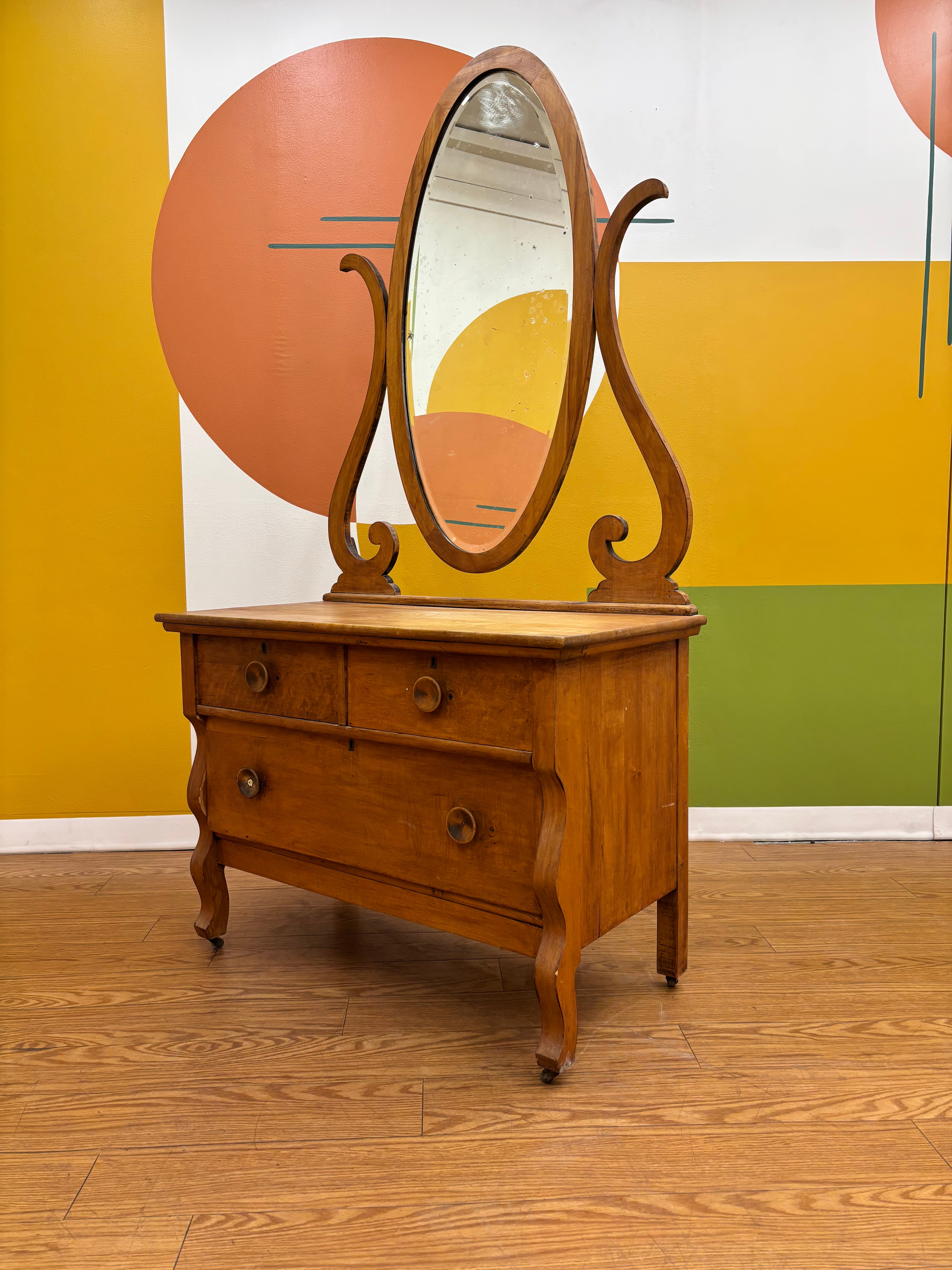 Wood Dresser with Mirror