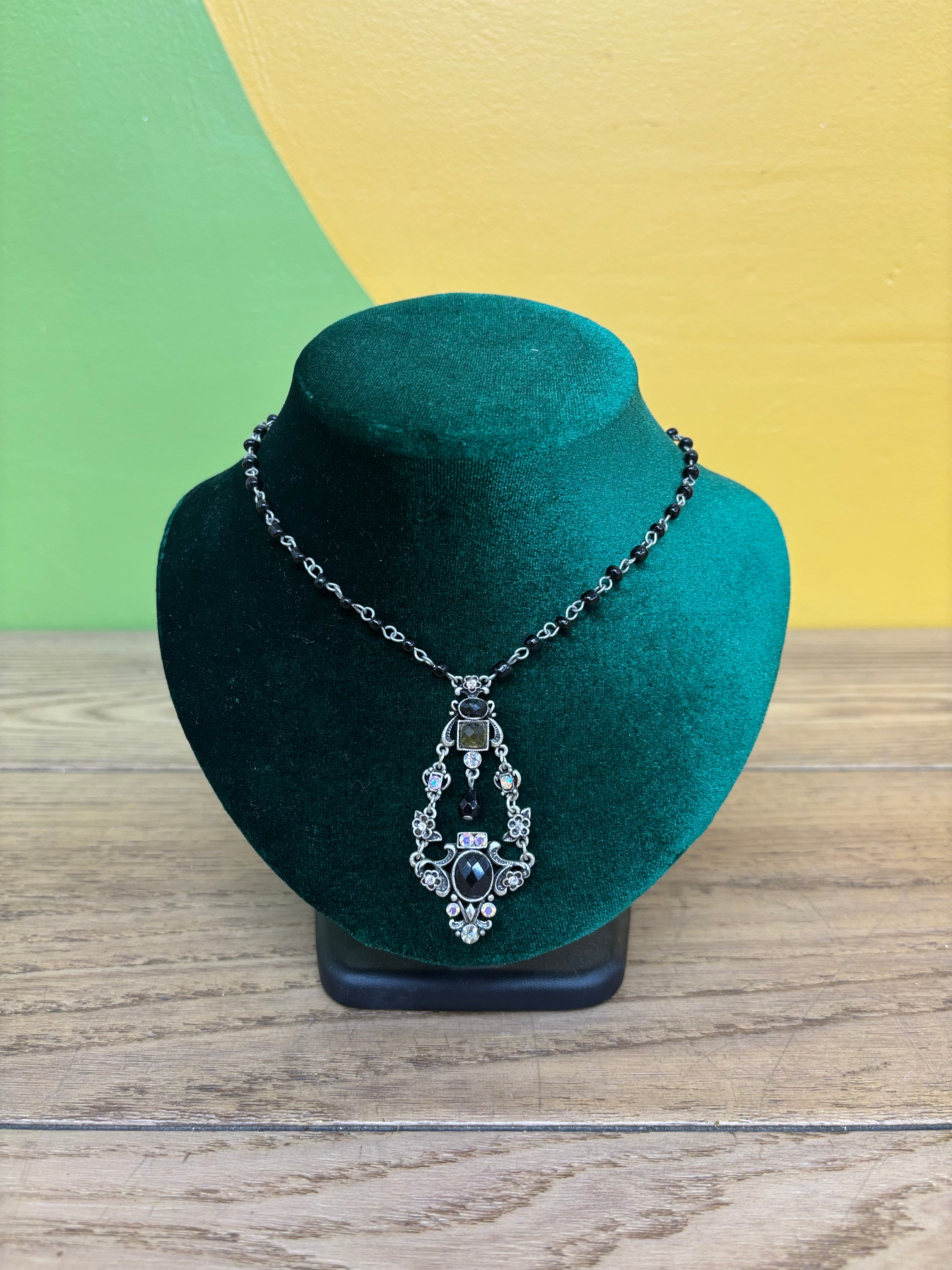 Black Beaded Pendant Necklace