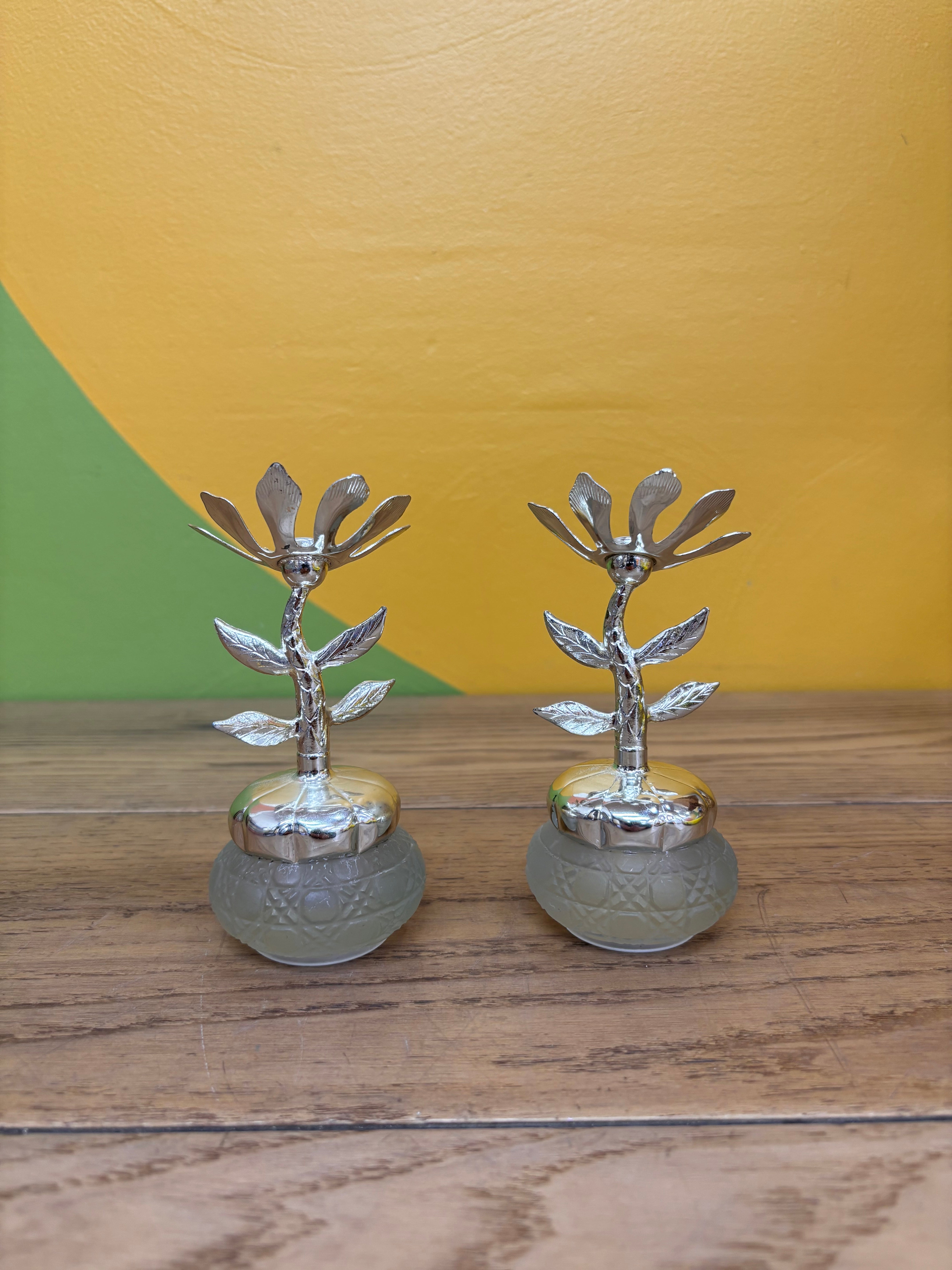 Metal Flower Avon Jars (2)