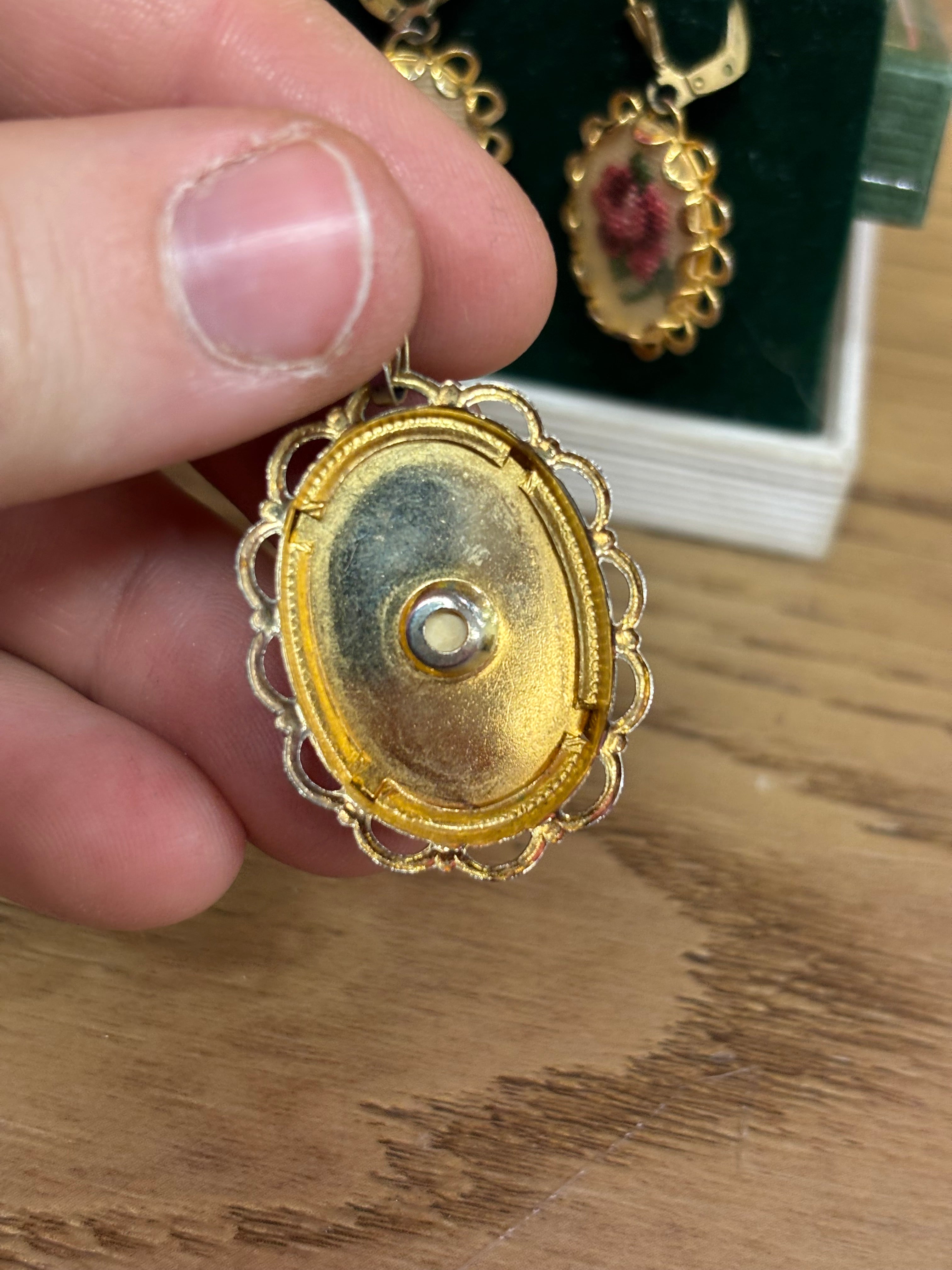 Needlepoint Earrings & Matching Pendant