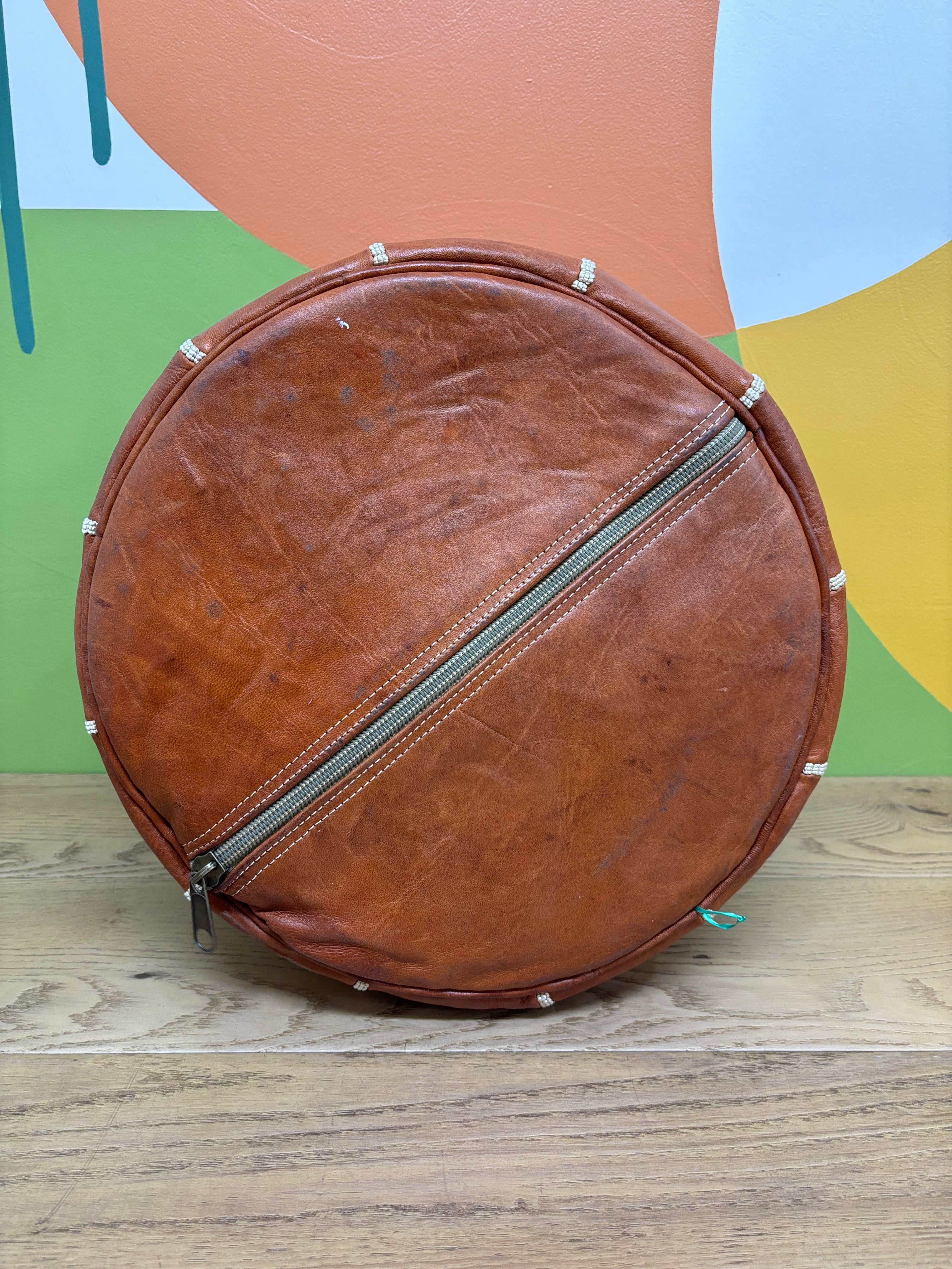 Small Brown Pleather Pouf