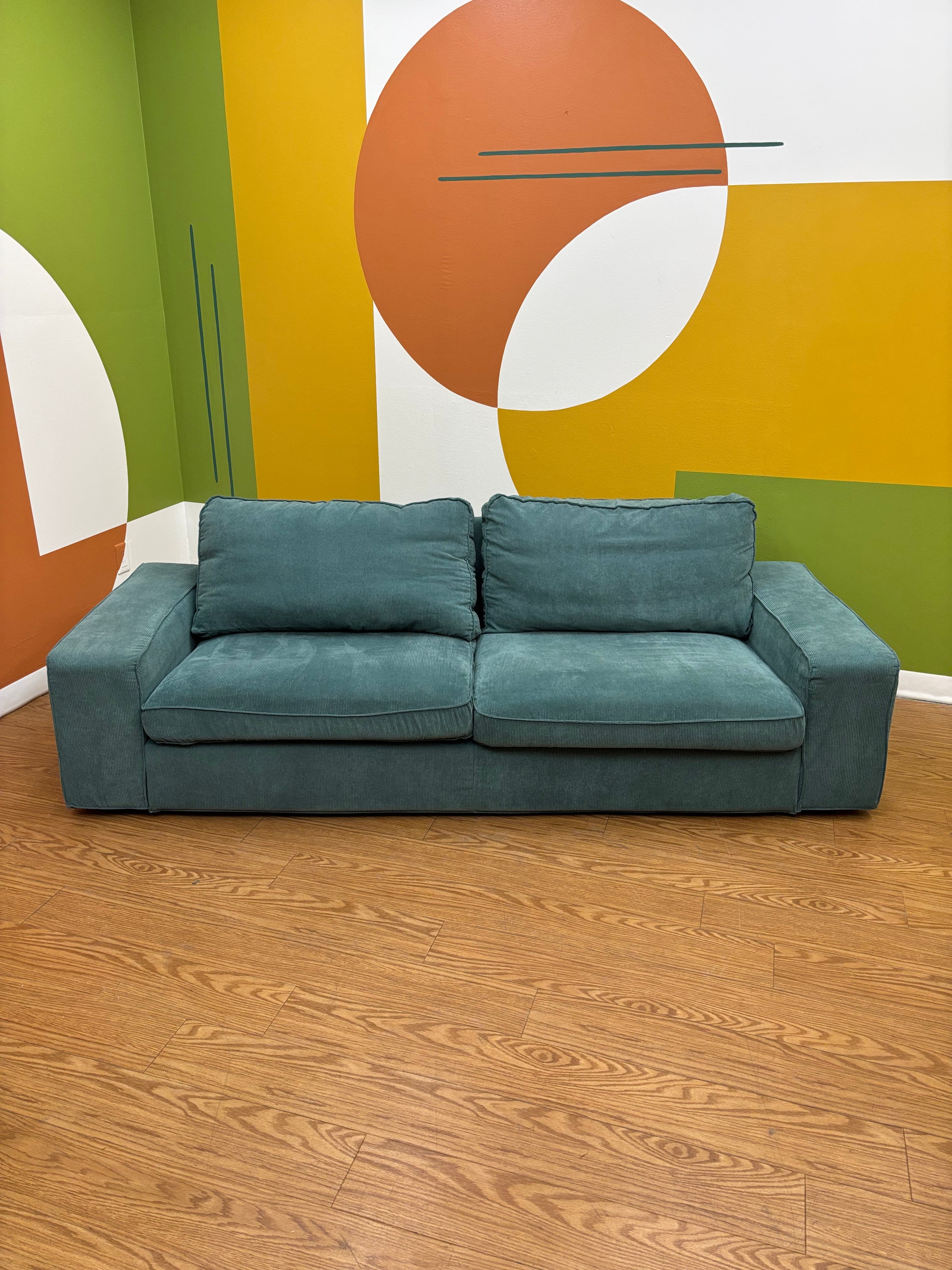 Teal Fabric Loveseat with Ottoman
