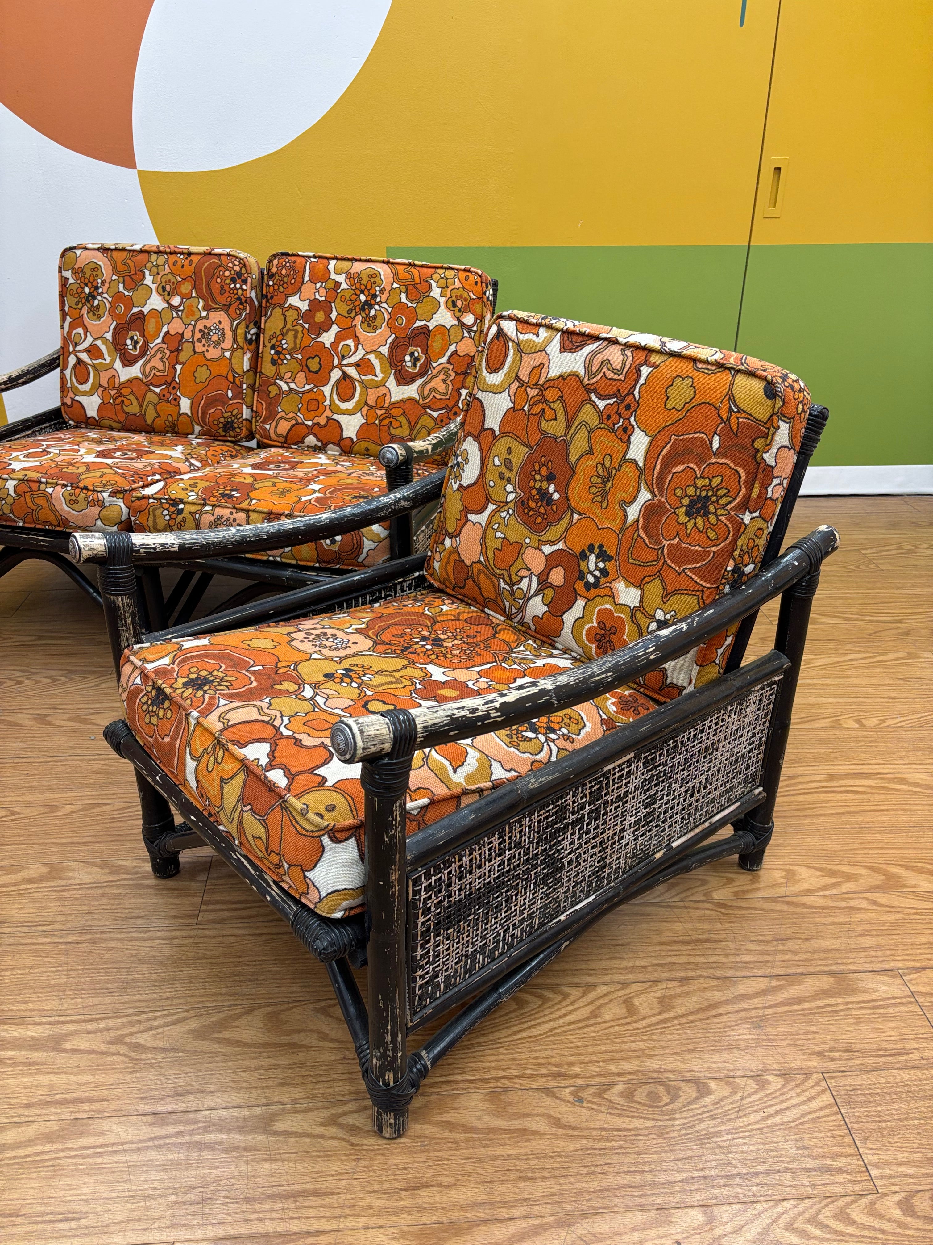 Rattan Loveseat & Matching Armchair