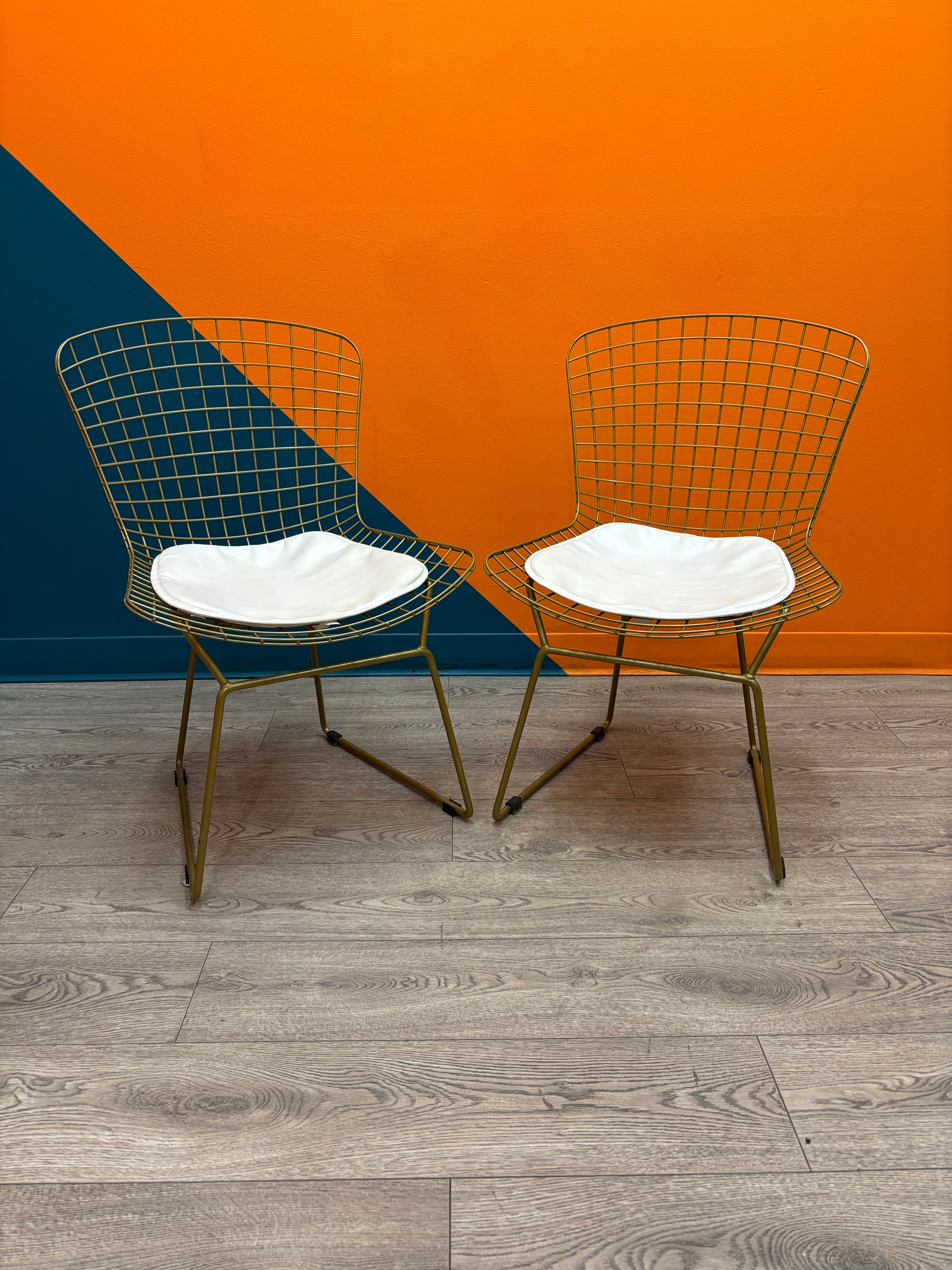 Gold Mesh Dining Chairs with Cushions (2)