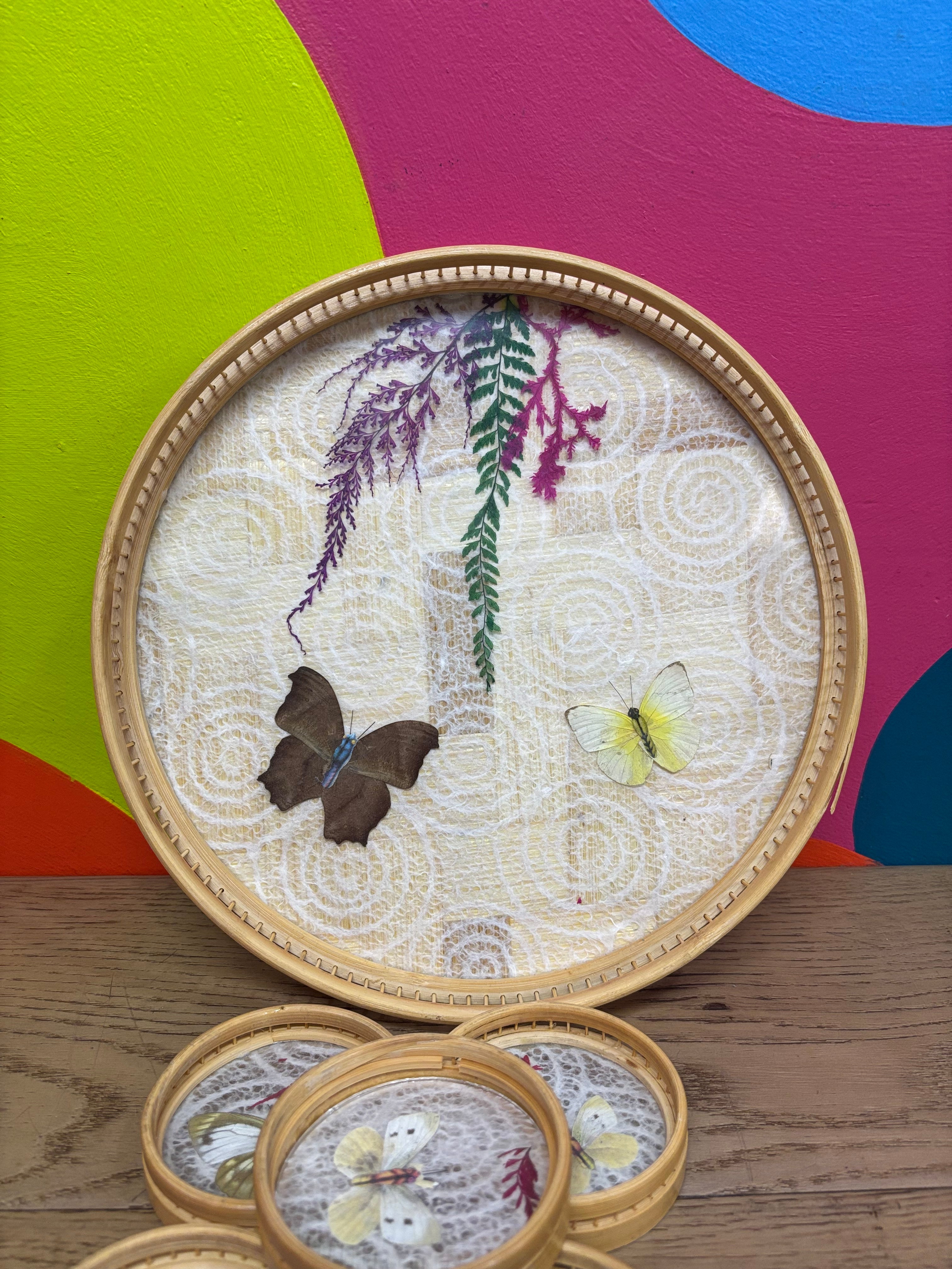 Pressed Butterfly Tray & Coasters