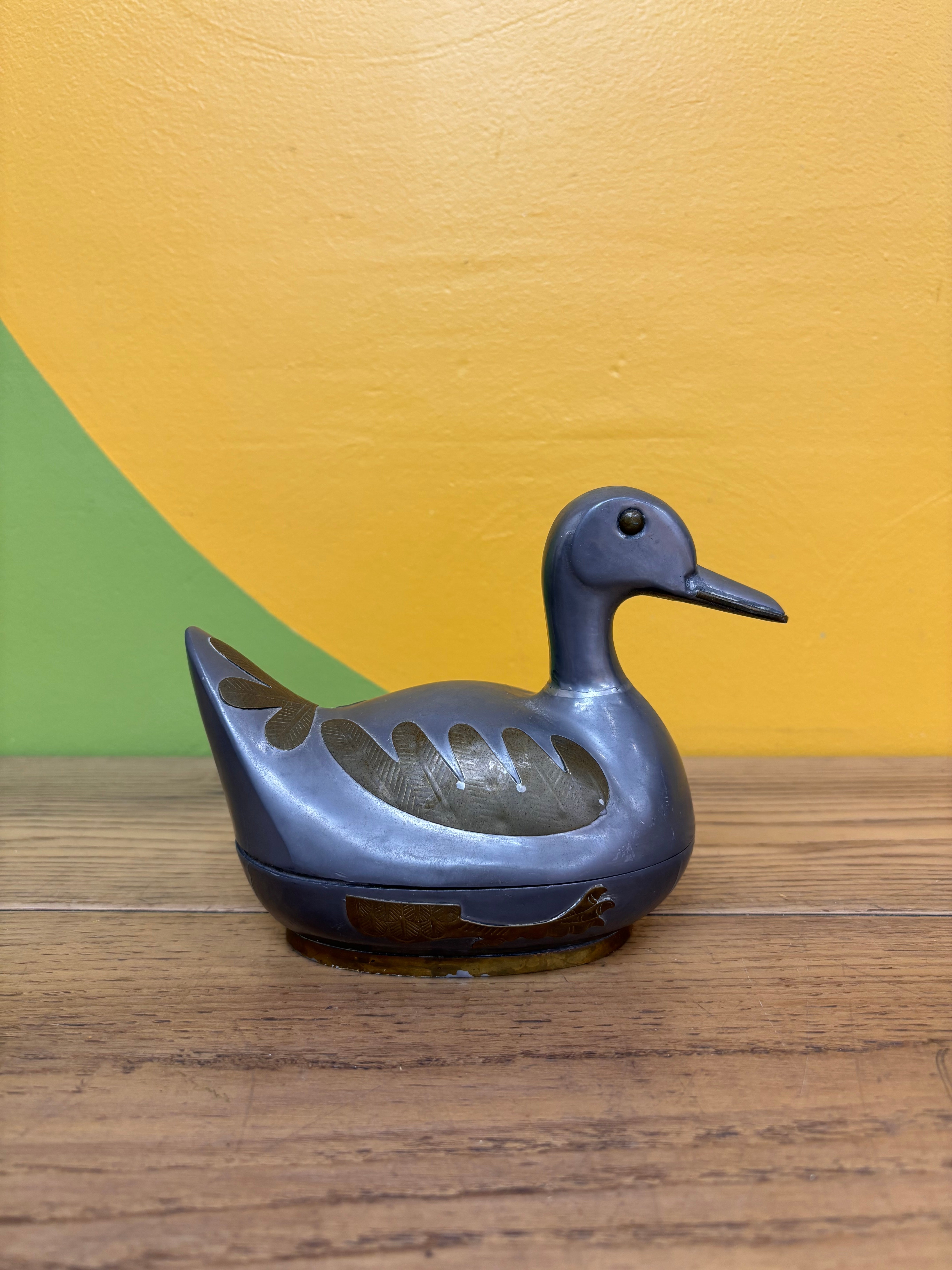Pewter and Brass Duck Trinket Box