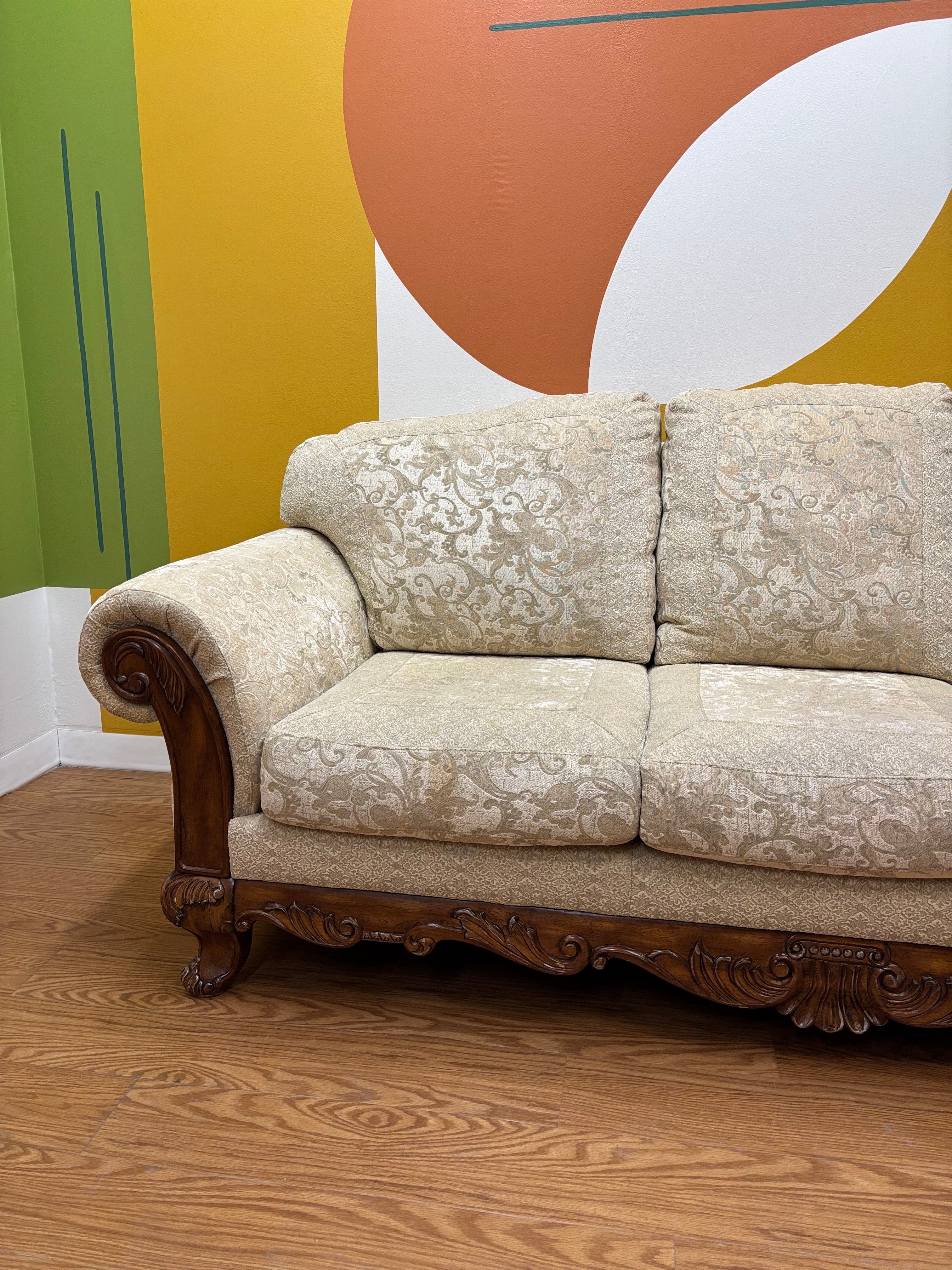 Fabric & Wood Carved Sofa