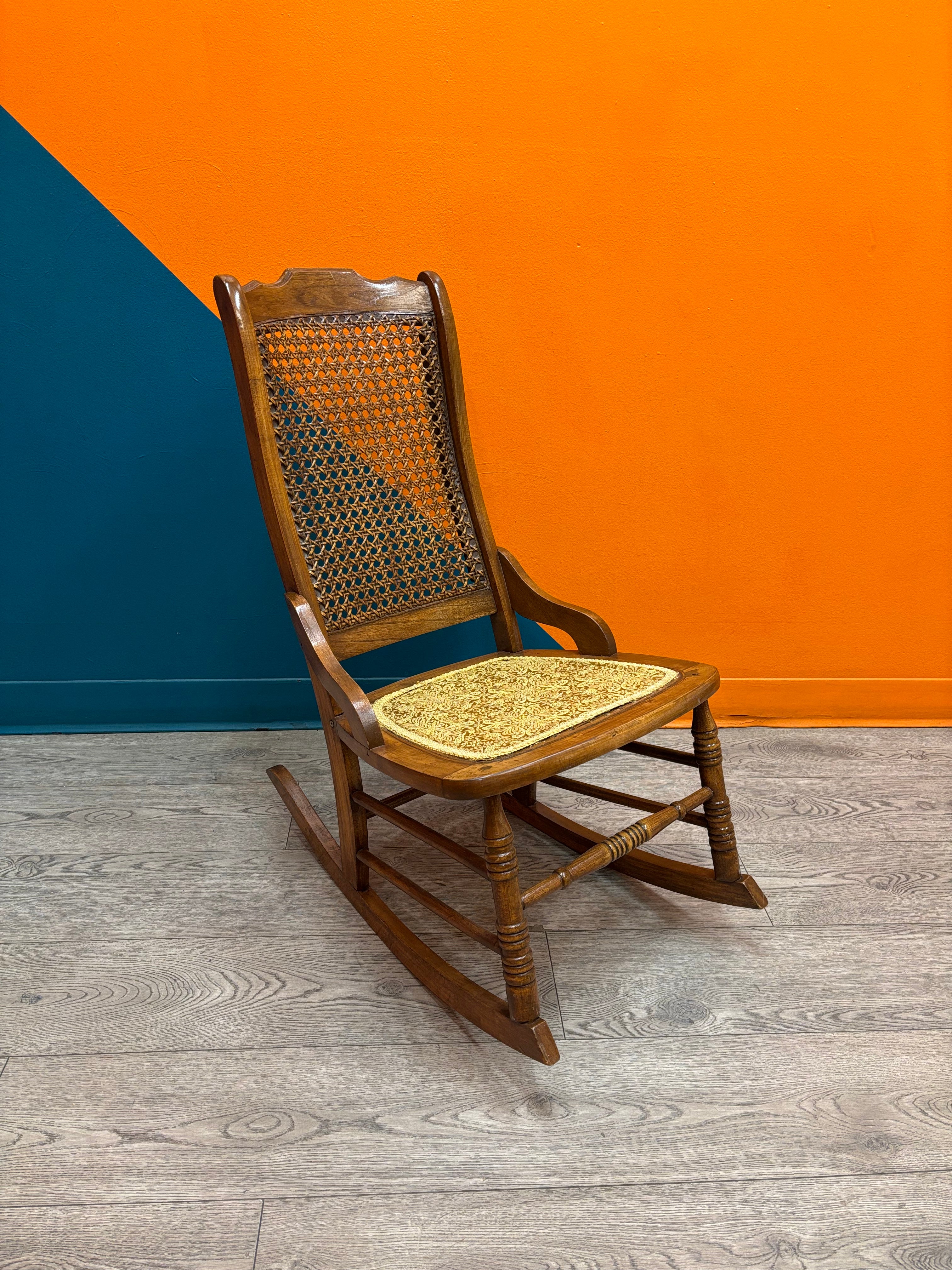Cane Webbing Wood Rocking Chair