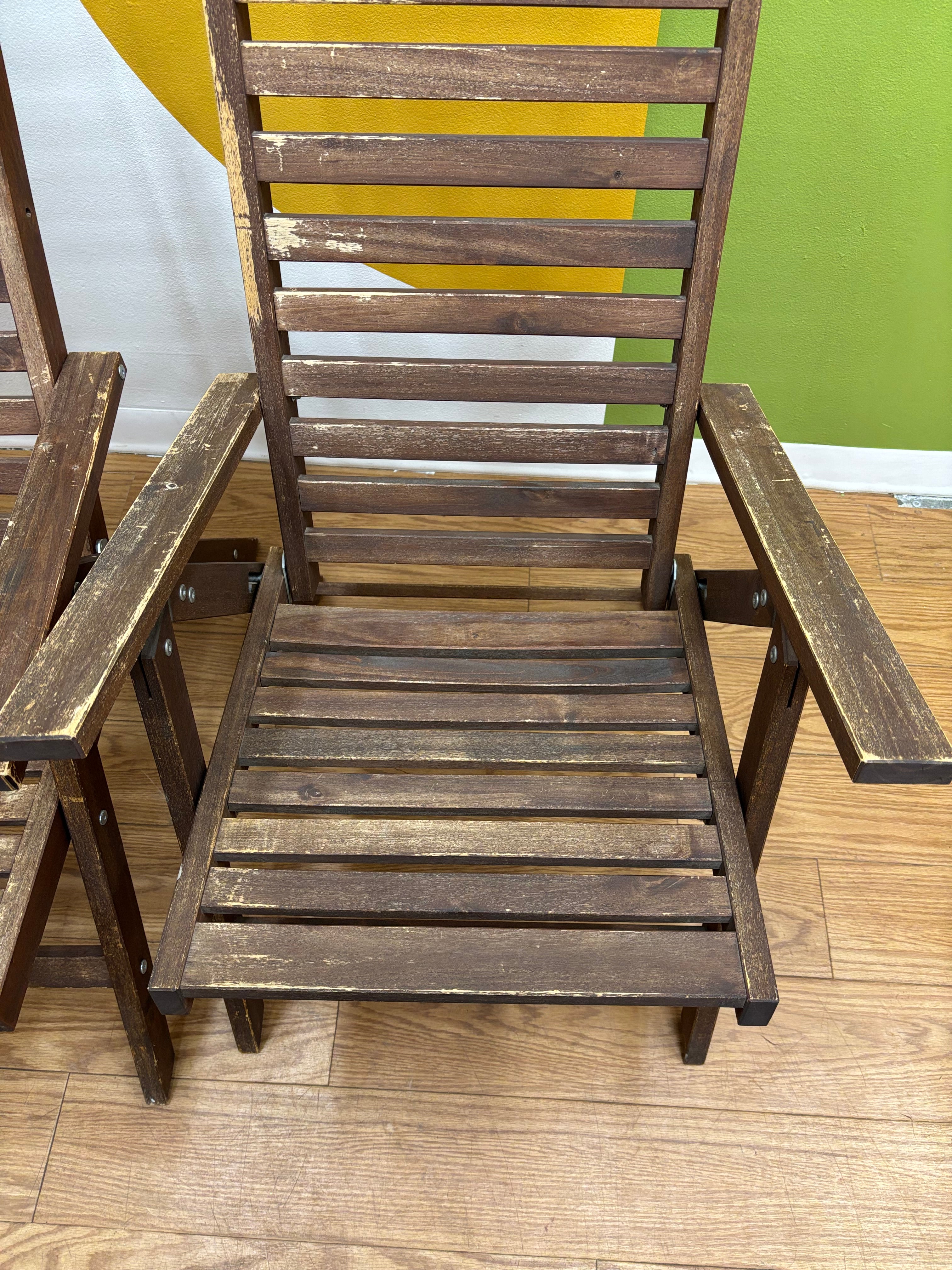 (2) Wood Folding Reclining Chairs