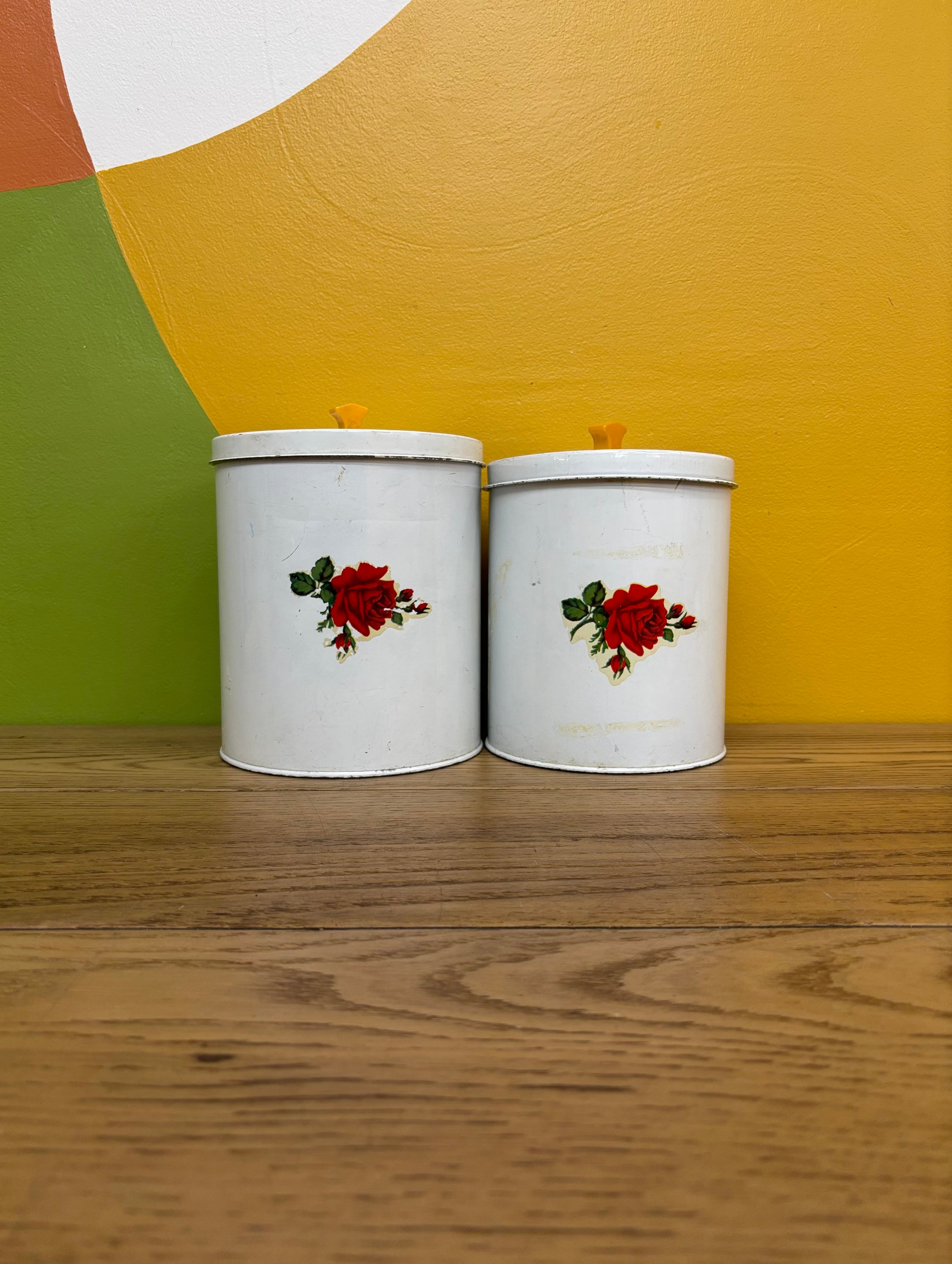 (2) Tin Floral Canisters