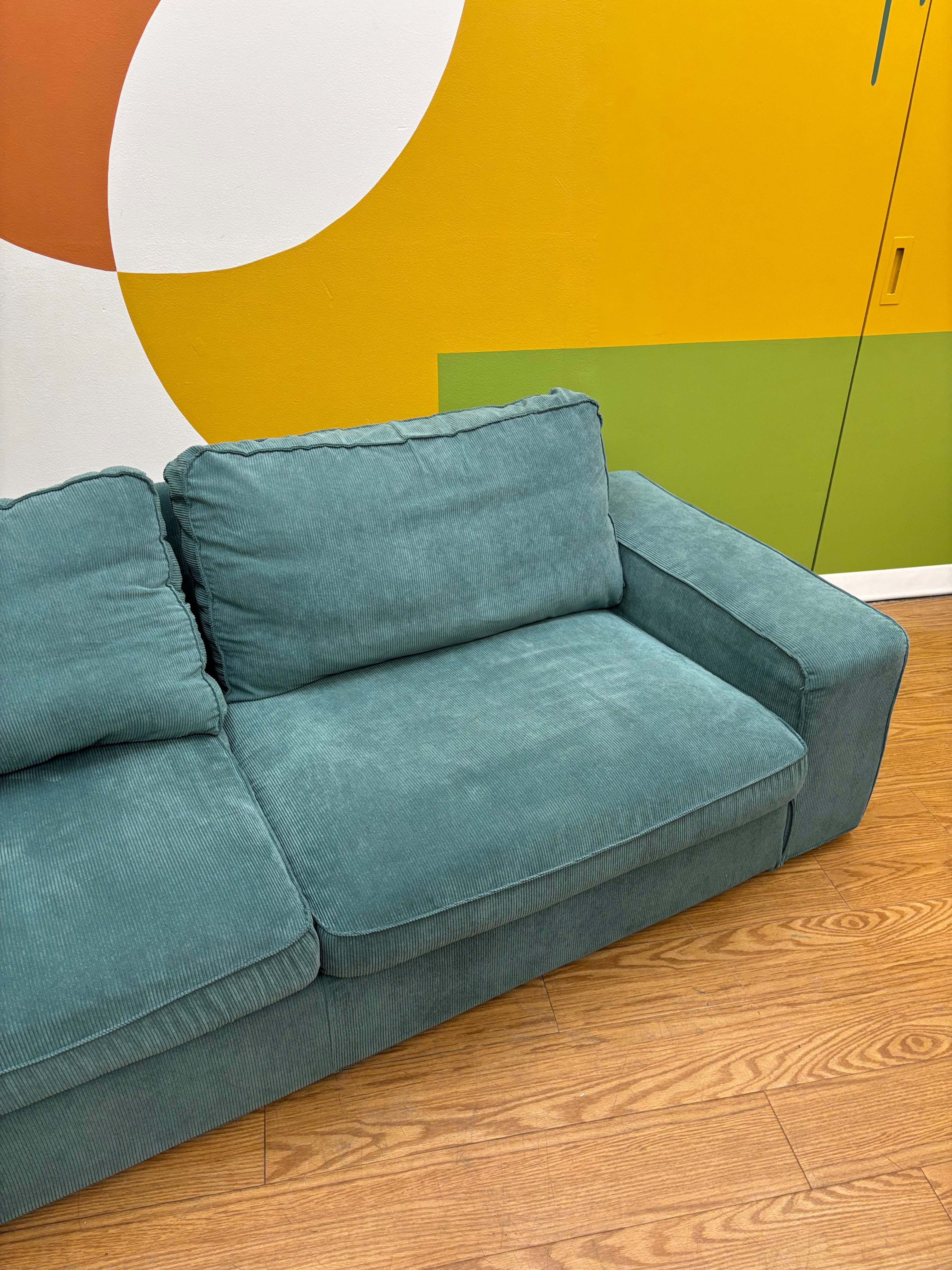 Teal Fabric Loveseat with Ottoman