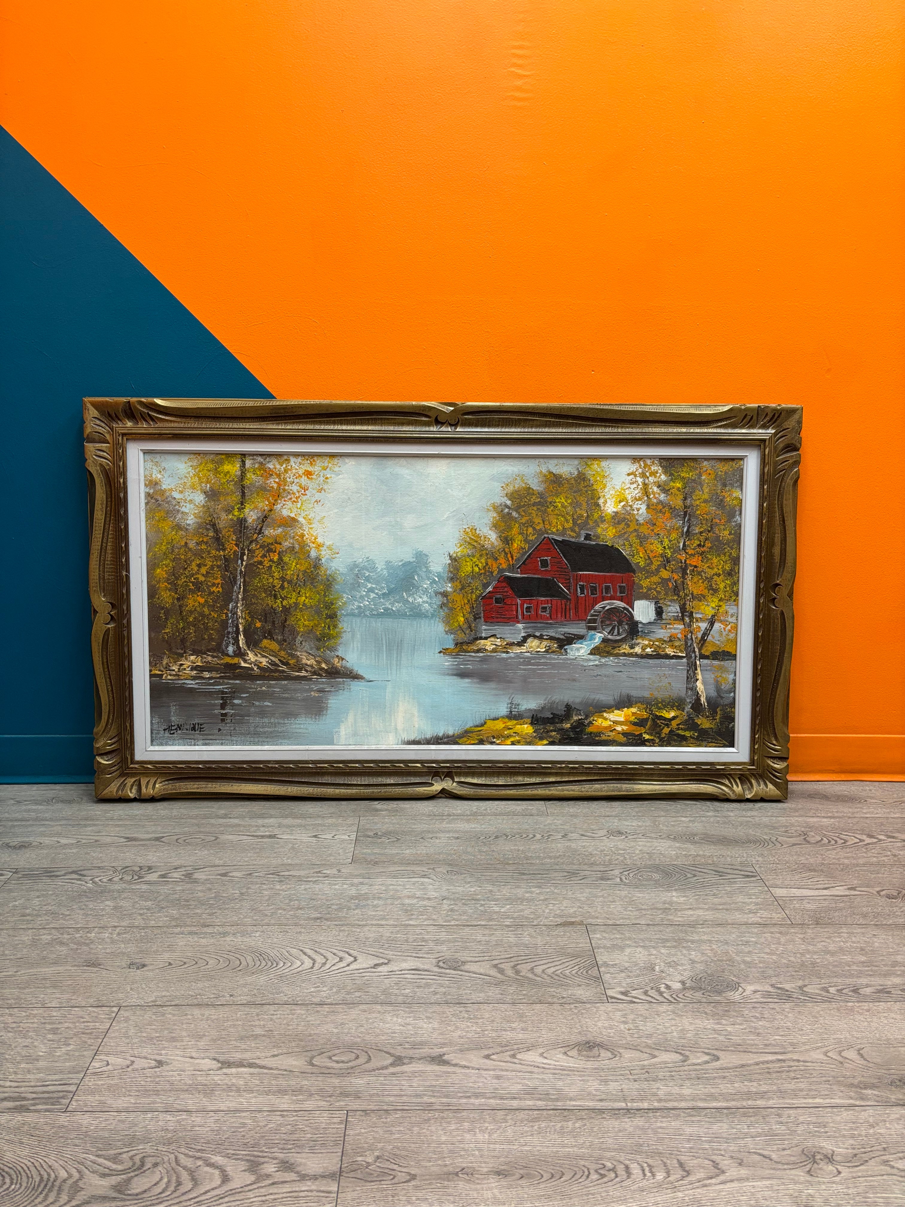 Large Gold Framed Farm Painting