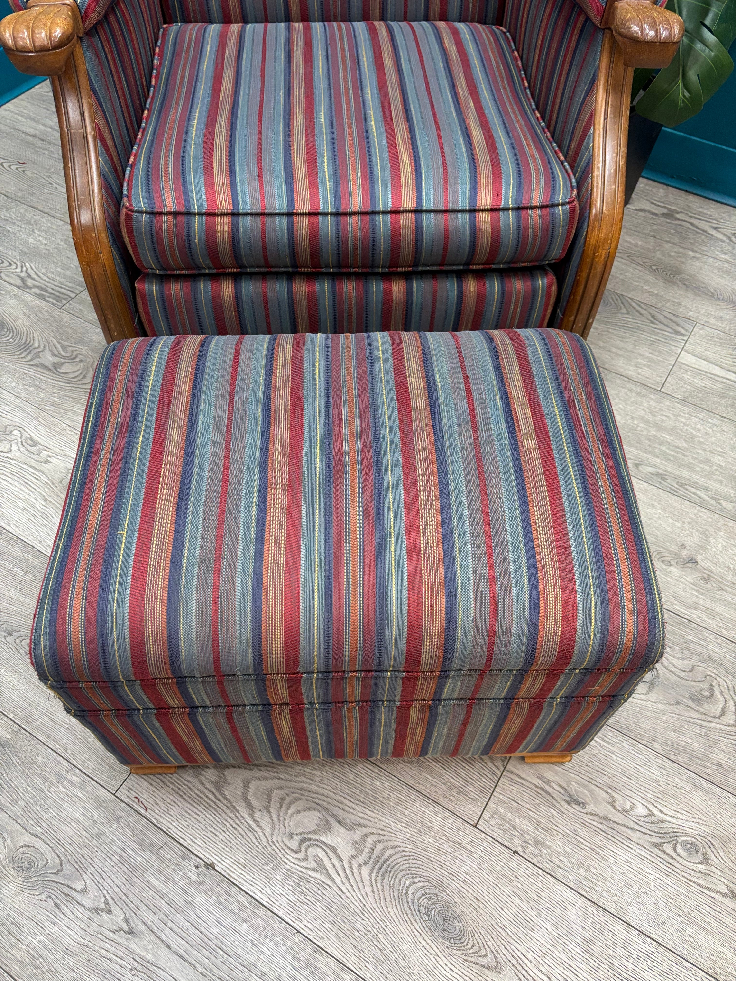 Striped Armchair with Ottoman