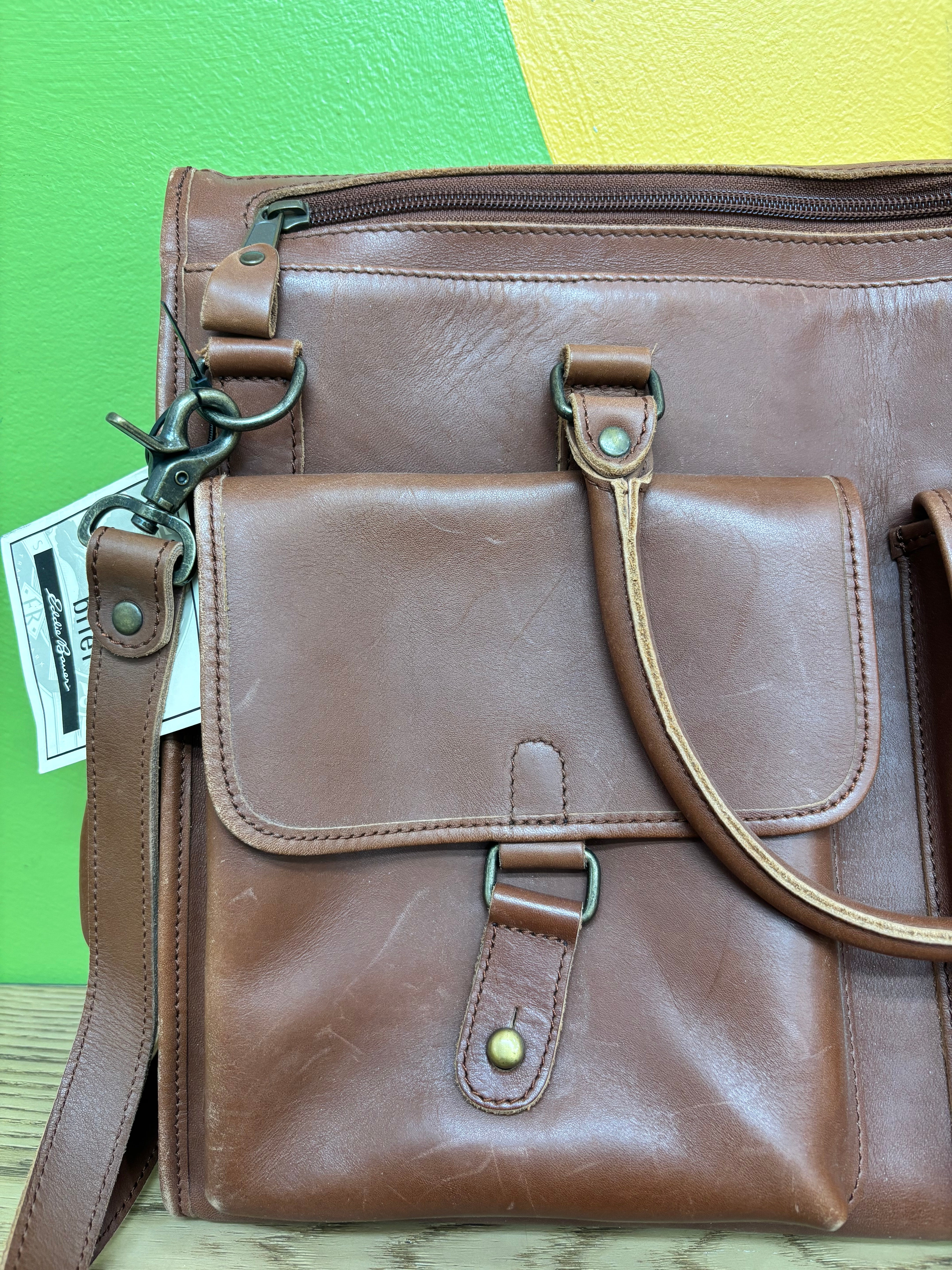 Brown Leather Top-Loading Brief
