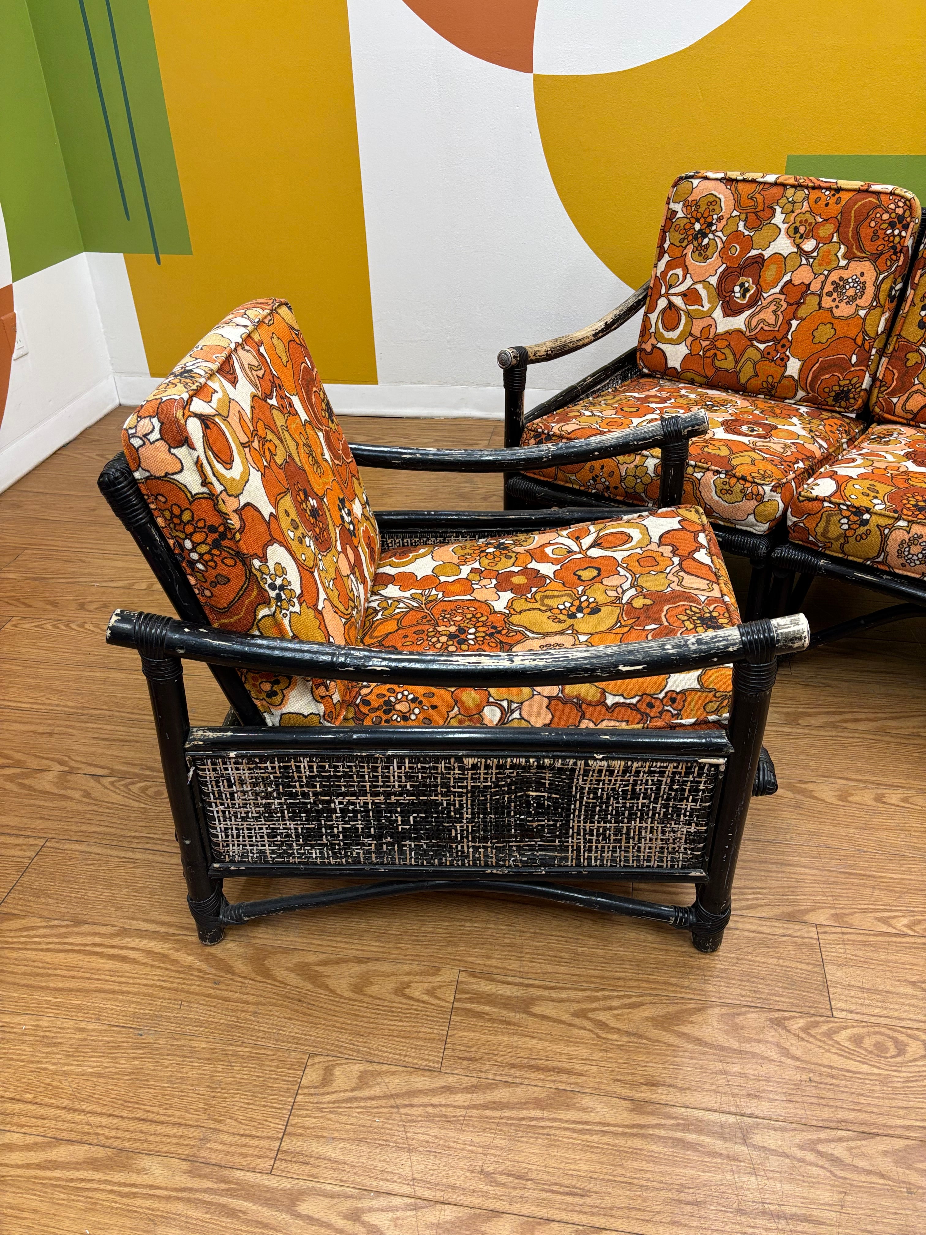 Rattan Loveseat & Matching Armchair