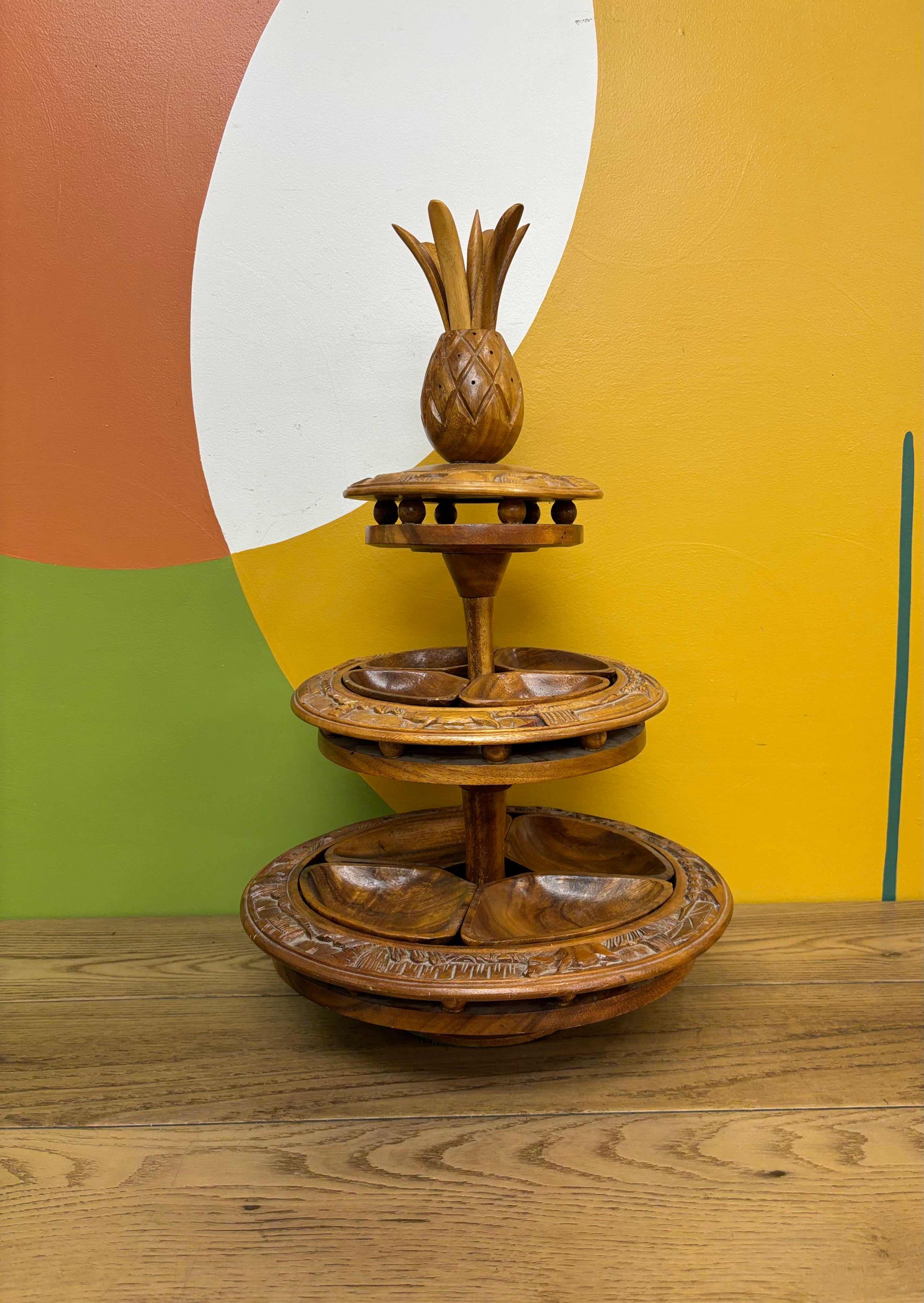 Three Tier Wood Serving Tower