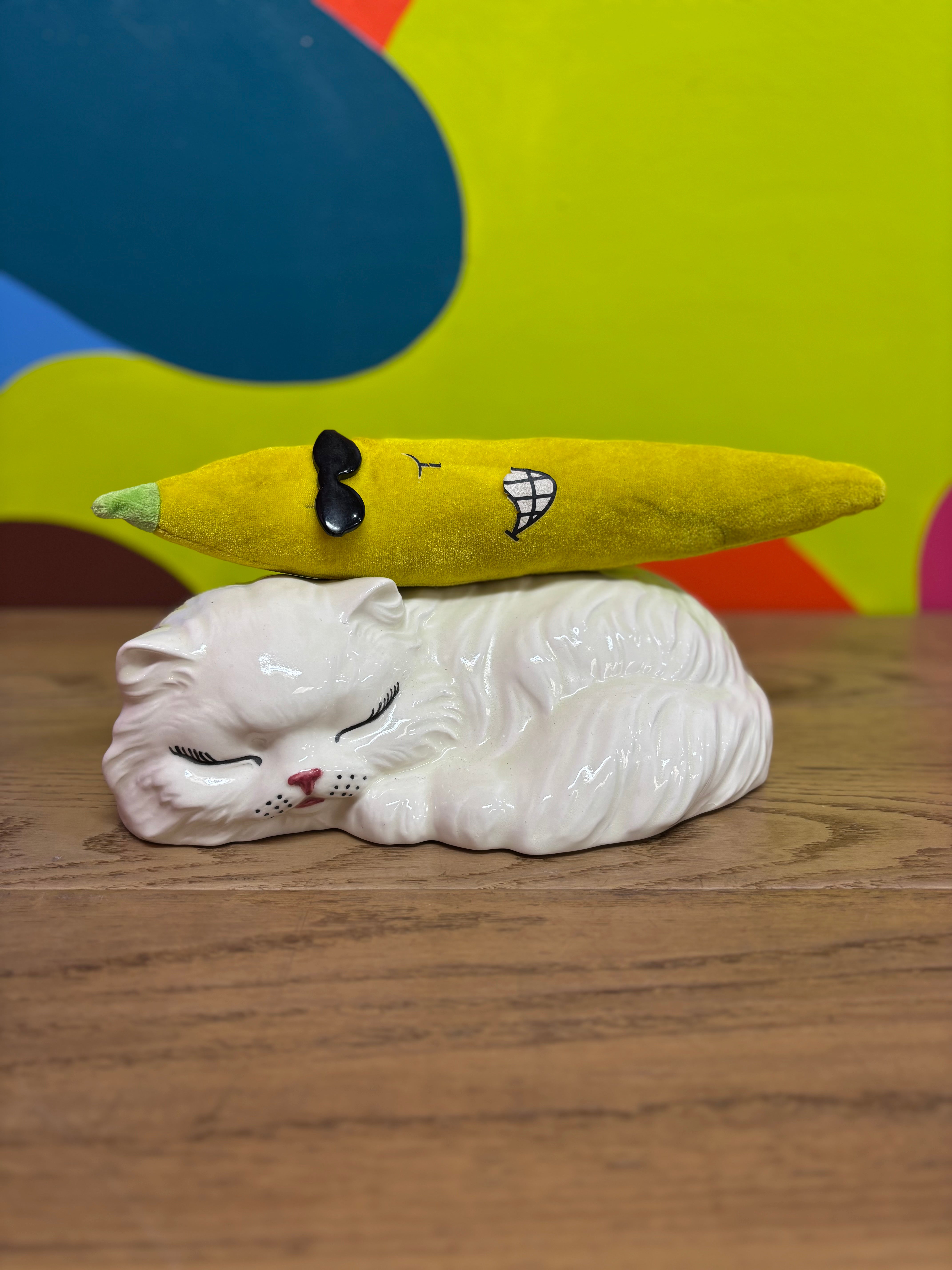 Ceramic Sleeping Cat Statue