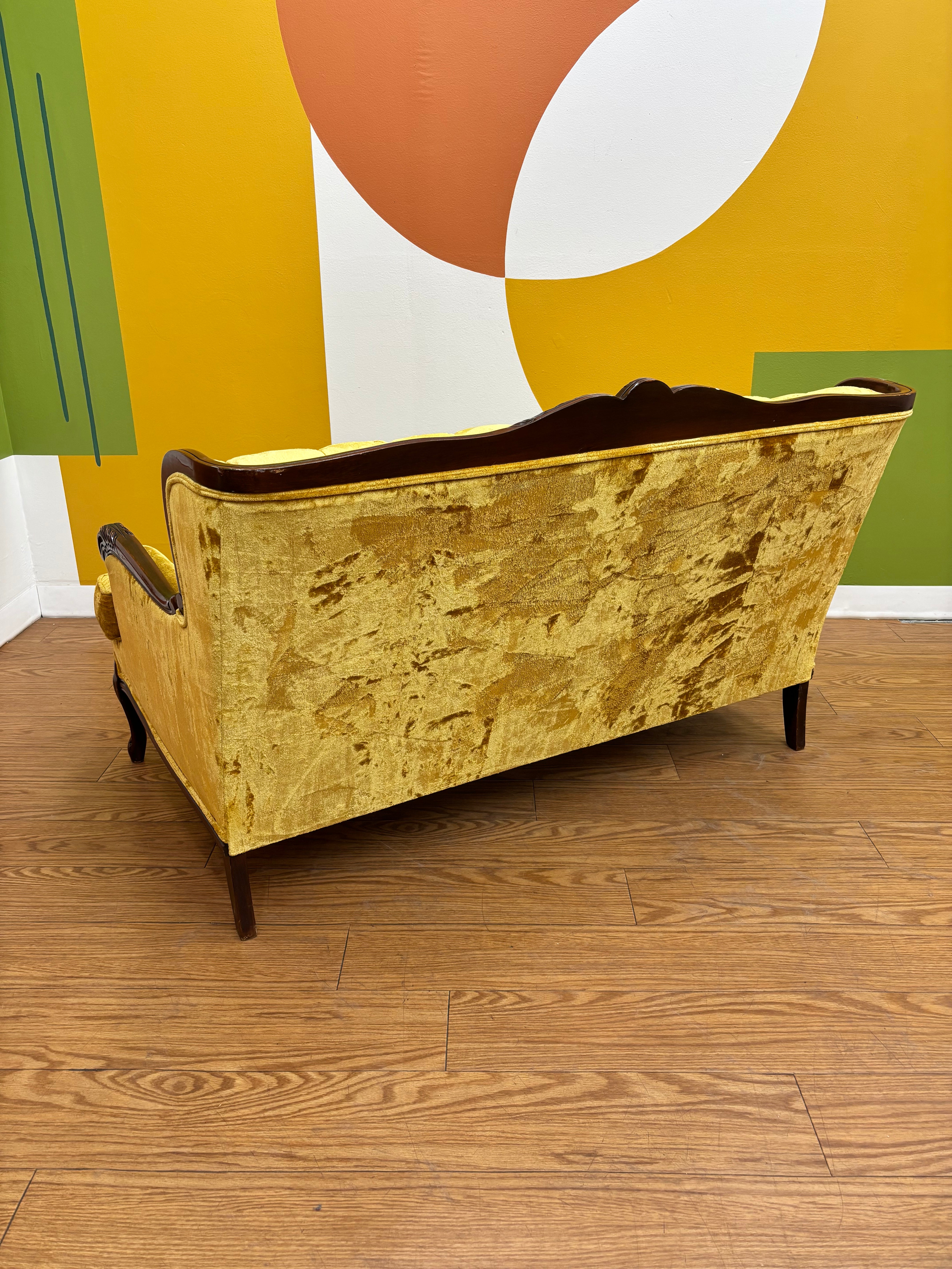 Yellow Tufted Loveseat