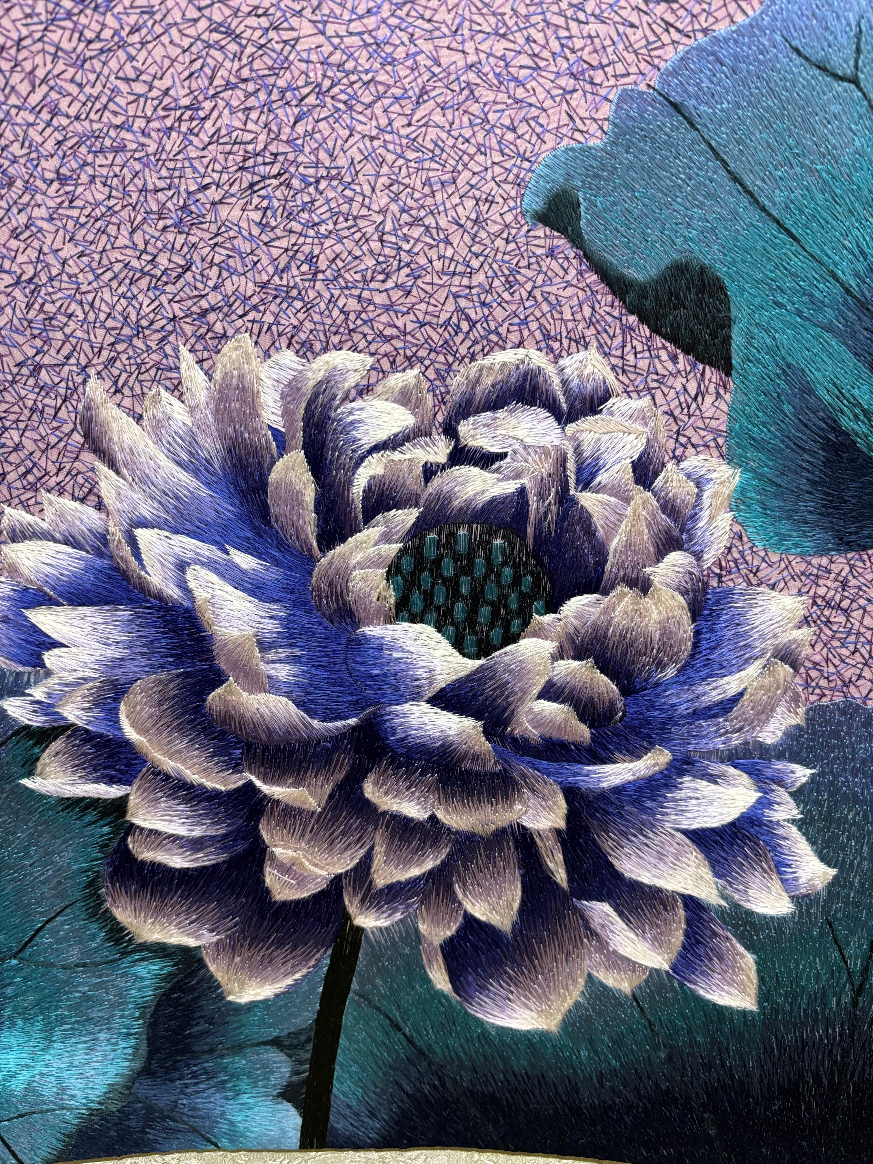 Blue Lotus Flower Silk Embroidery