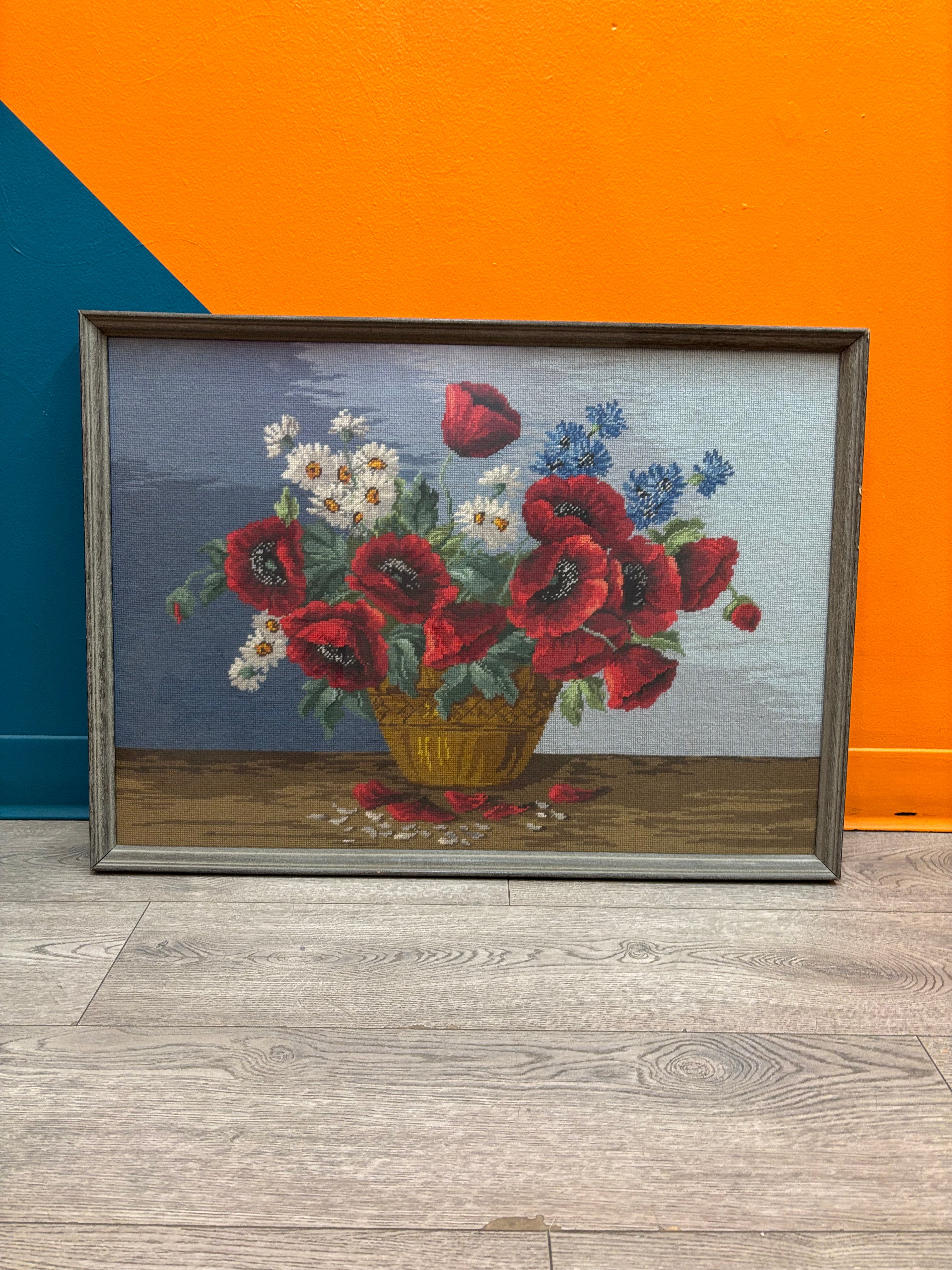 Basket of Poppies Needlepoint by Wiehler Gobelin