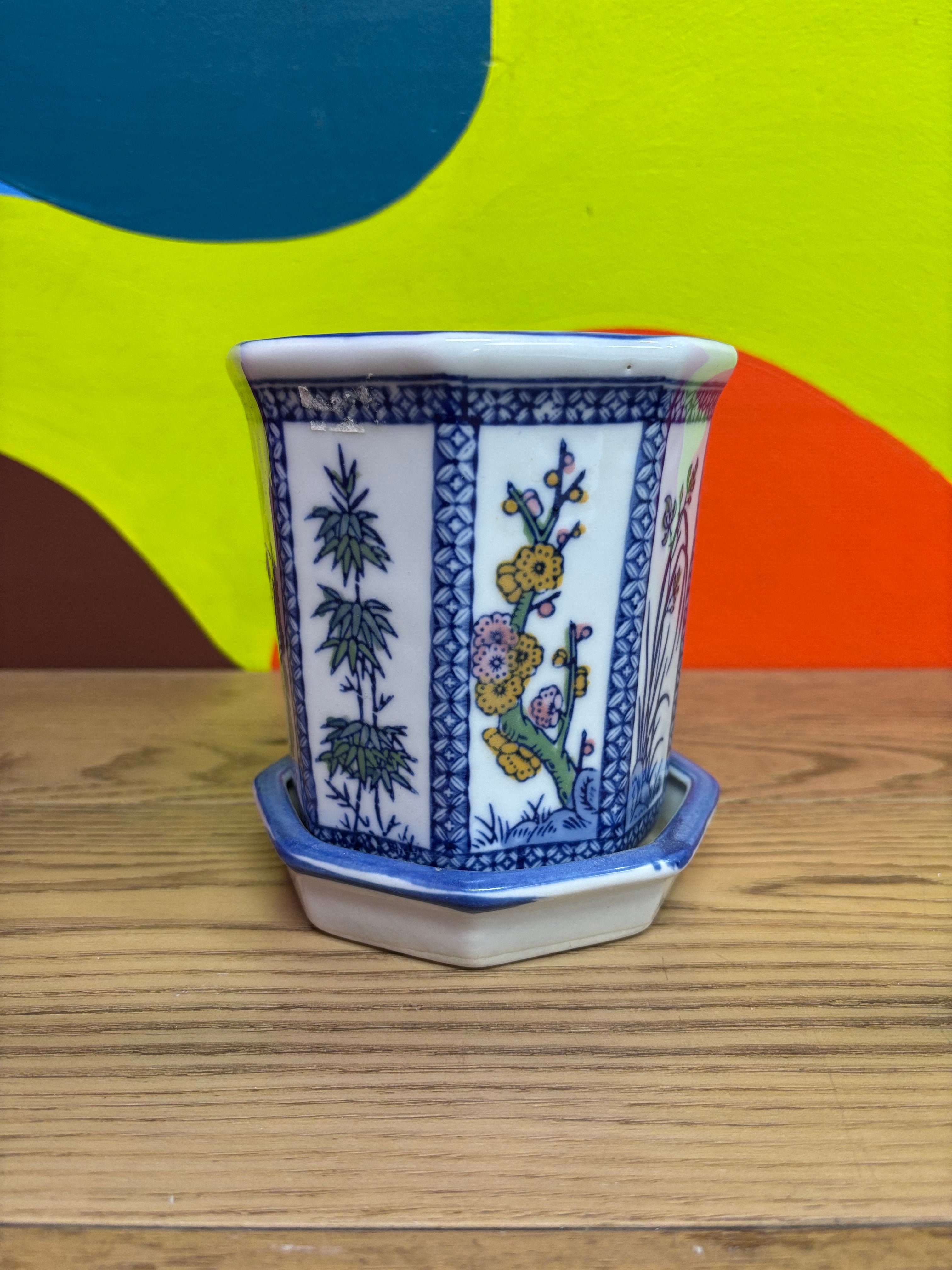 Small Porcelain Planter with Drip Tray