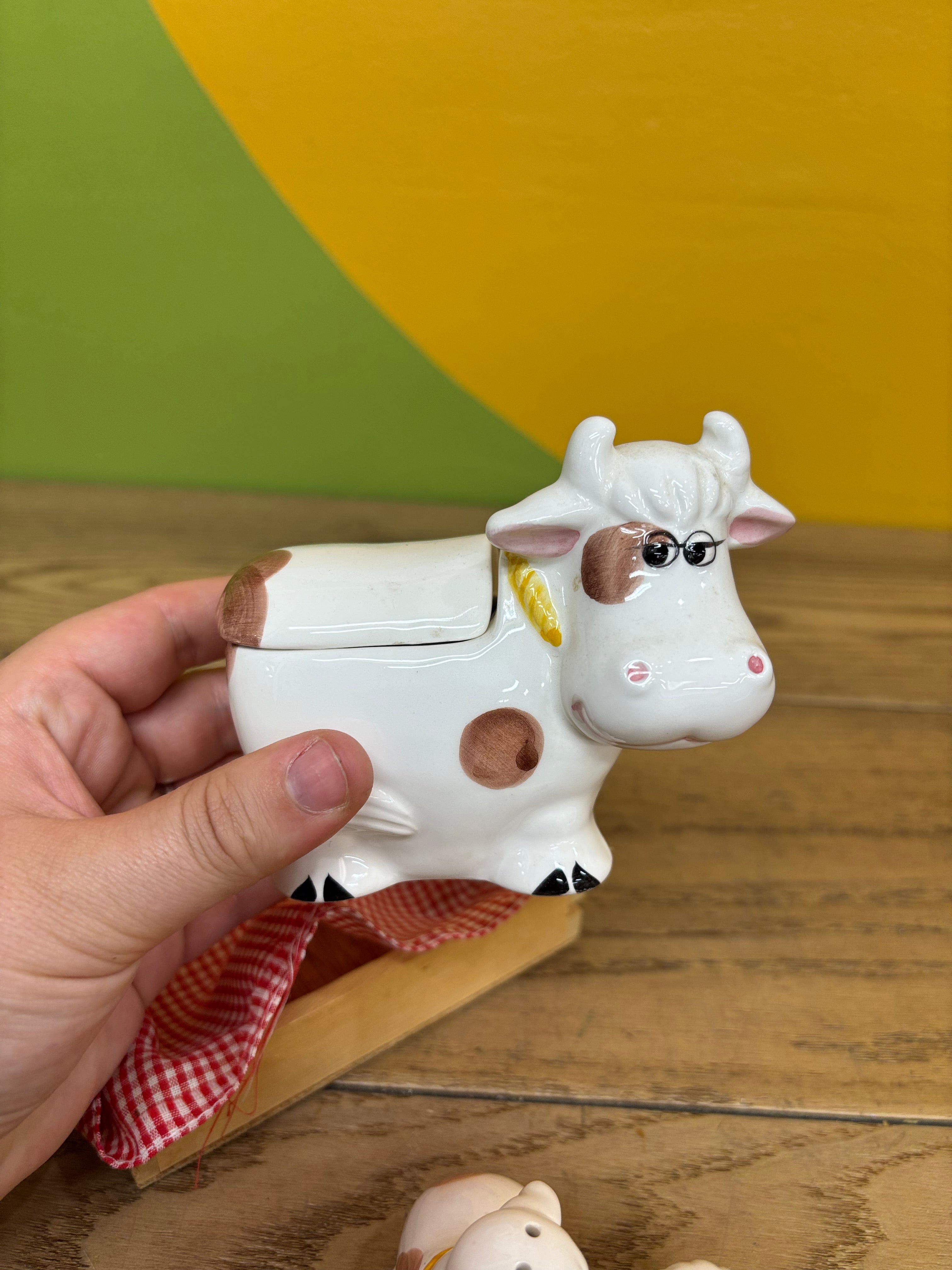 Ceramic Cow Sugar Jar & Shakers Set