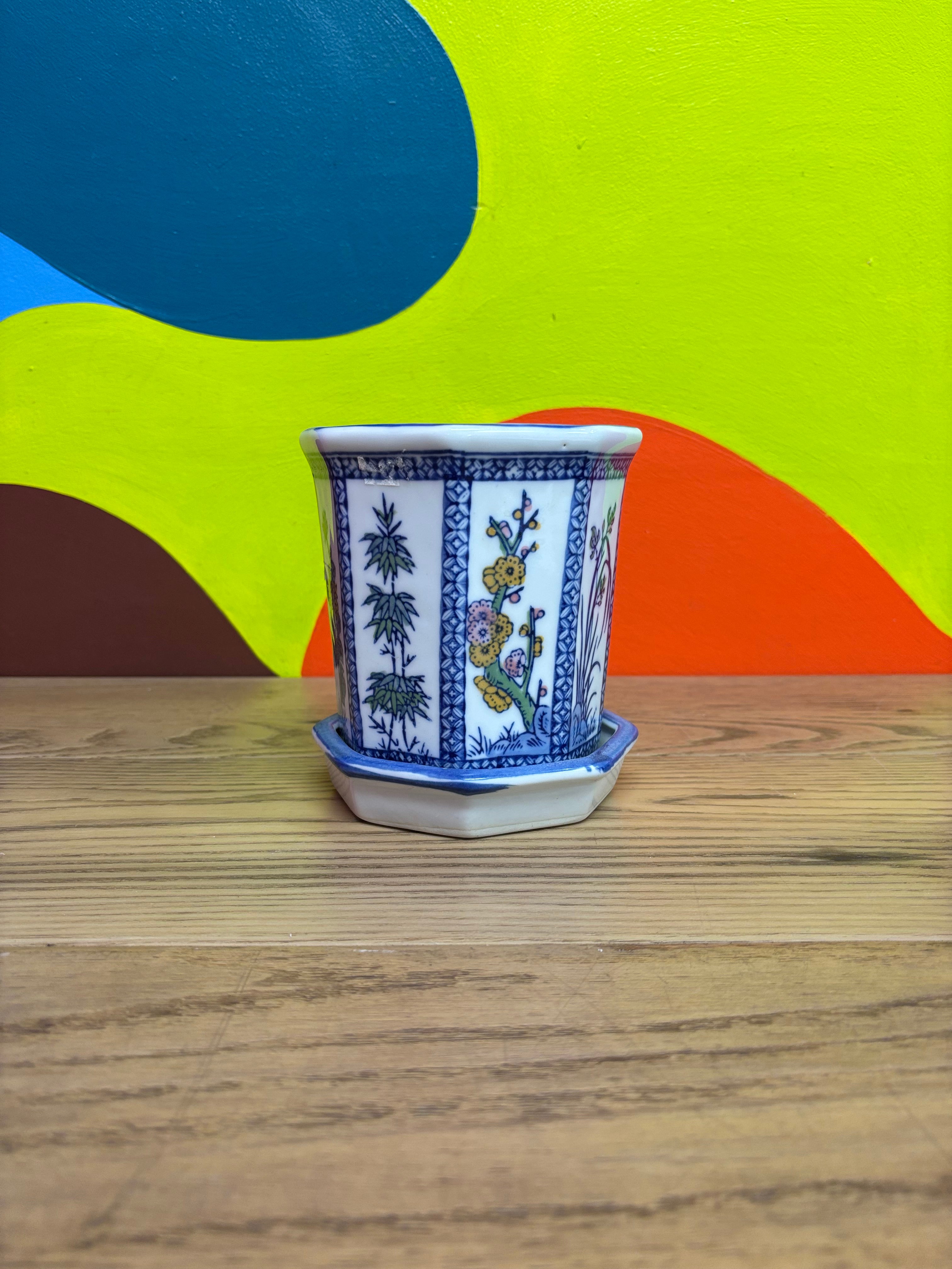 Small Porcelain Planter with Drip Tray