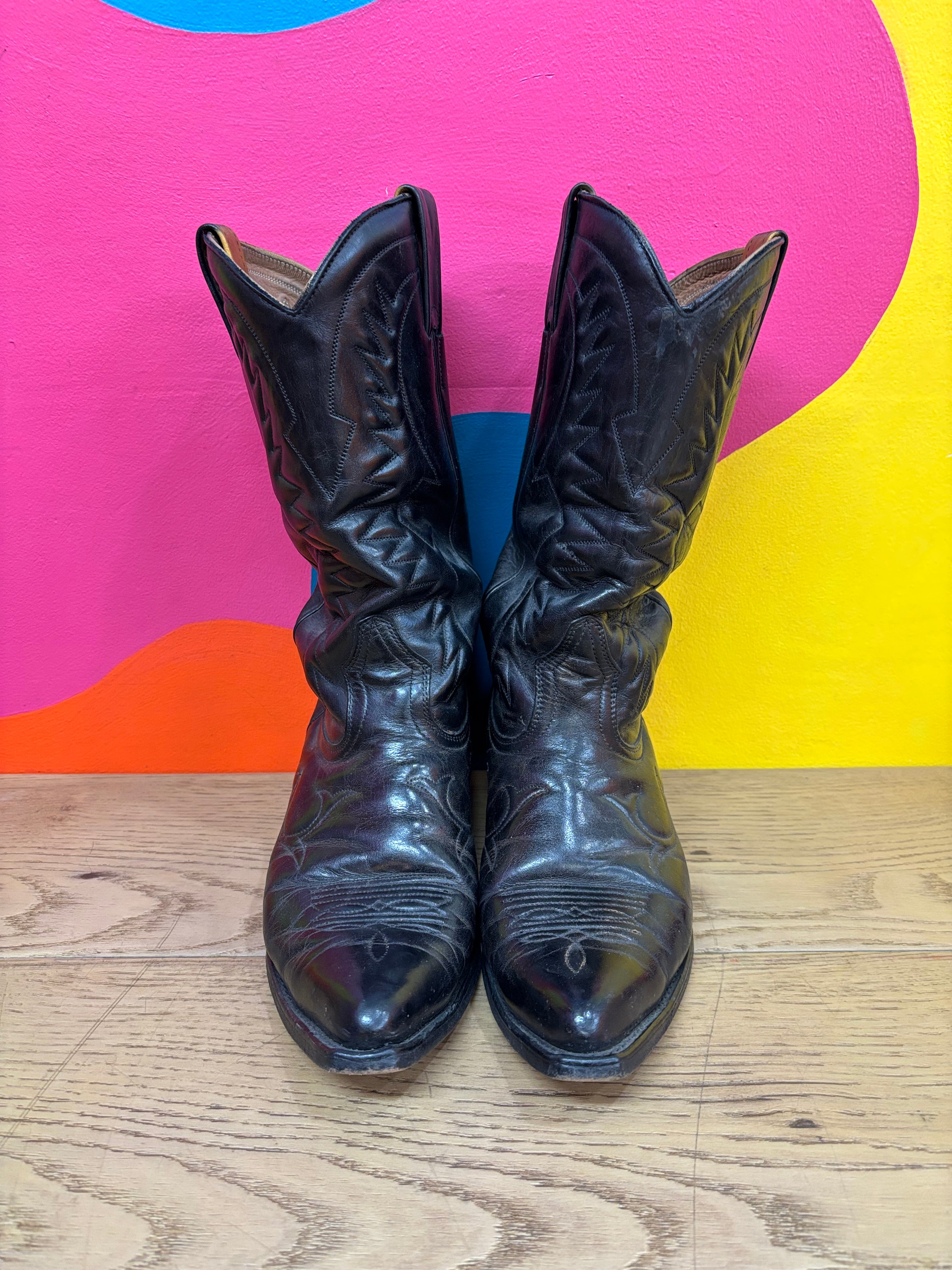 Black Cowboy Boots (Boulet Canada) - Size 8 Women's