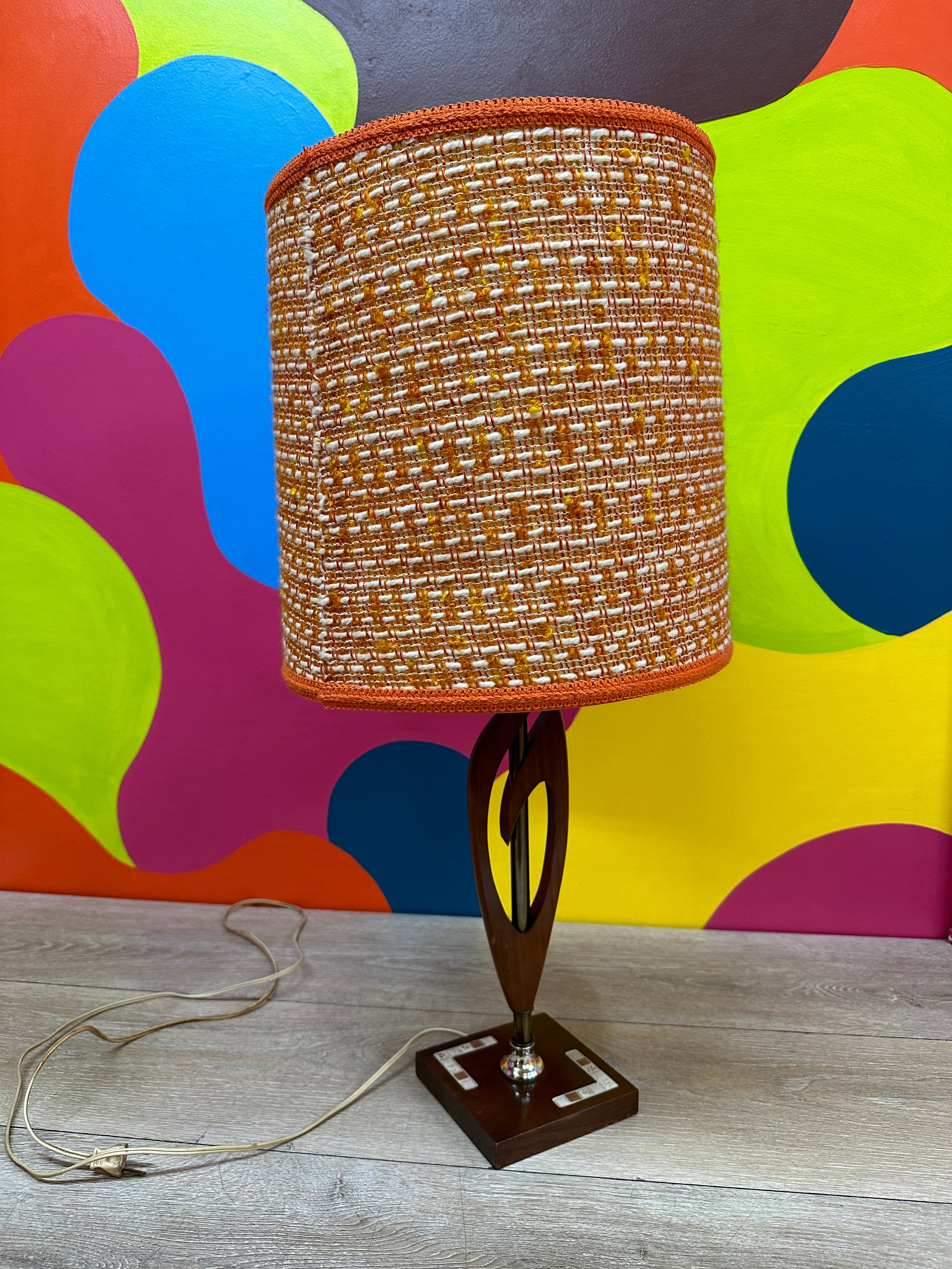 Wooden Lamp with Orange Shade #2