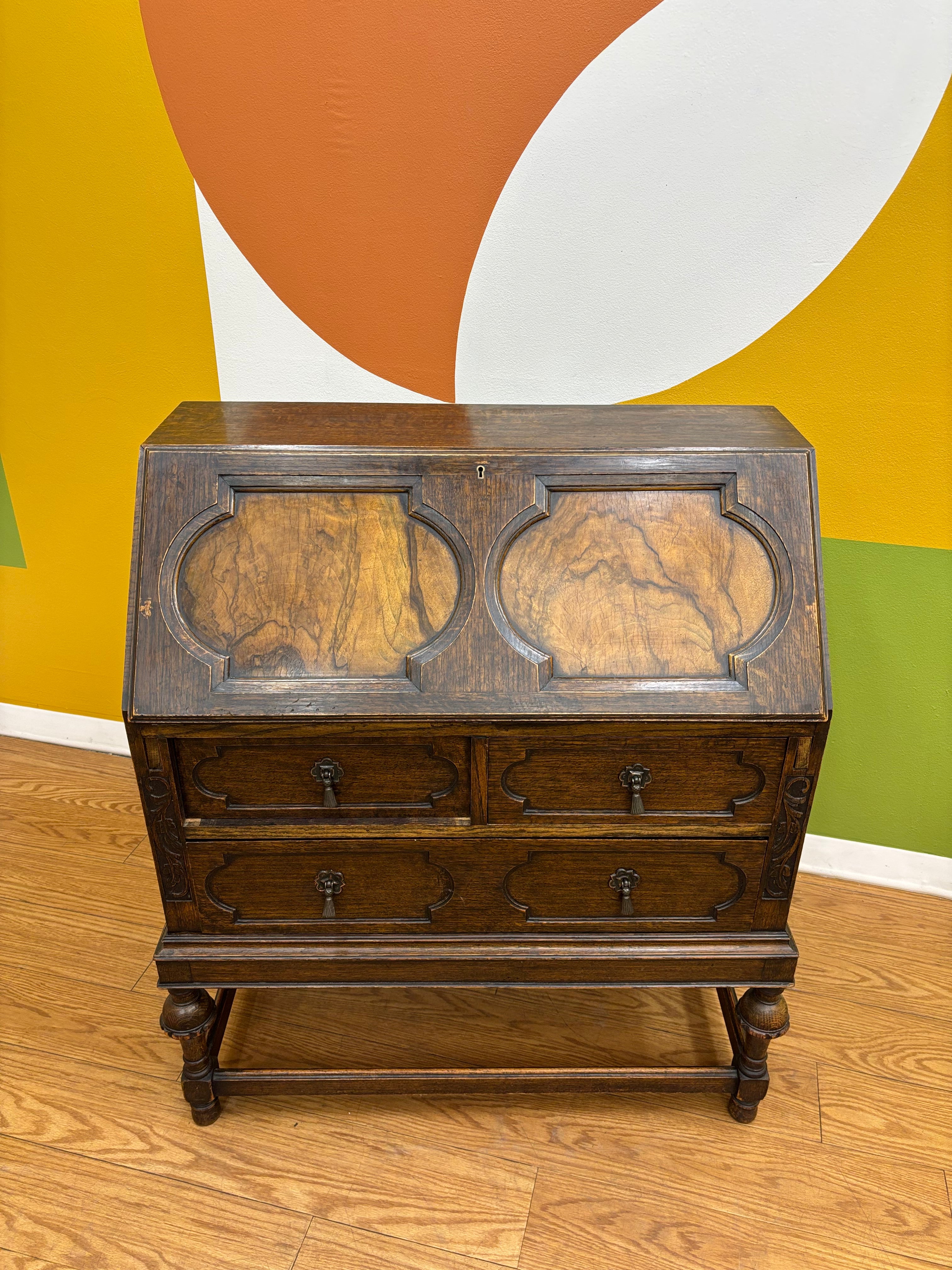 Wood Secretary Desk with Drawers