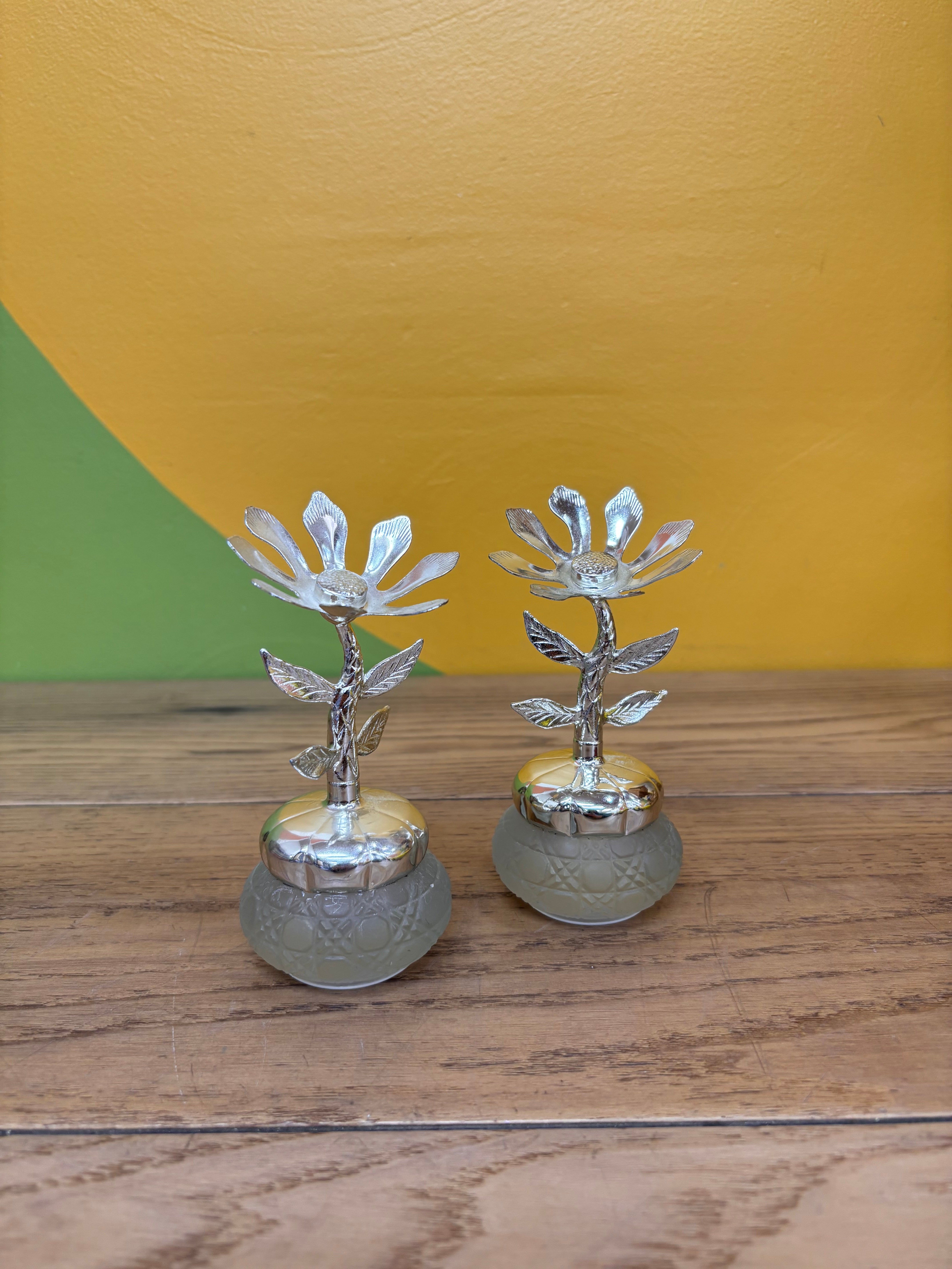 Metal Flower Avon Jars (2)