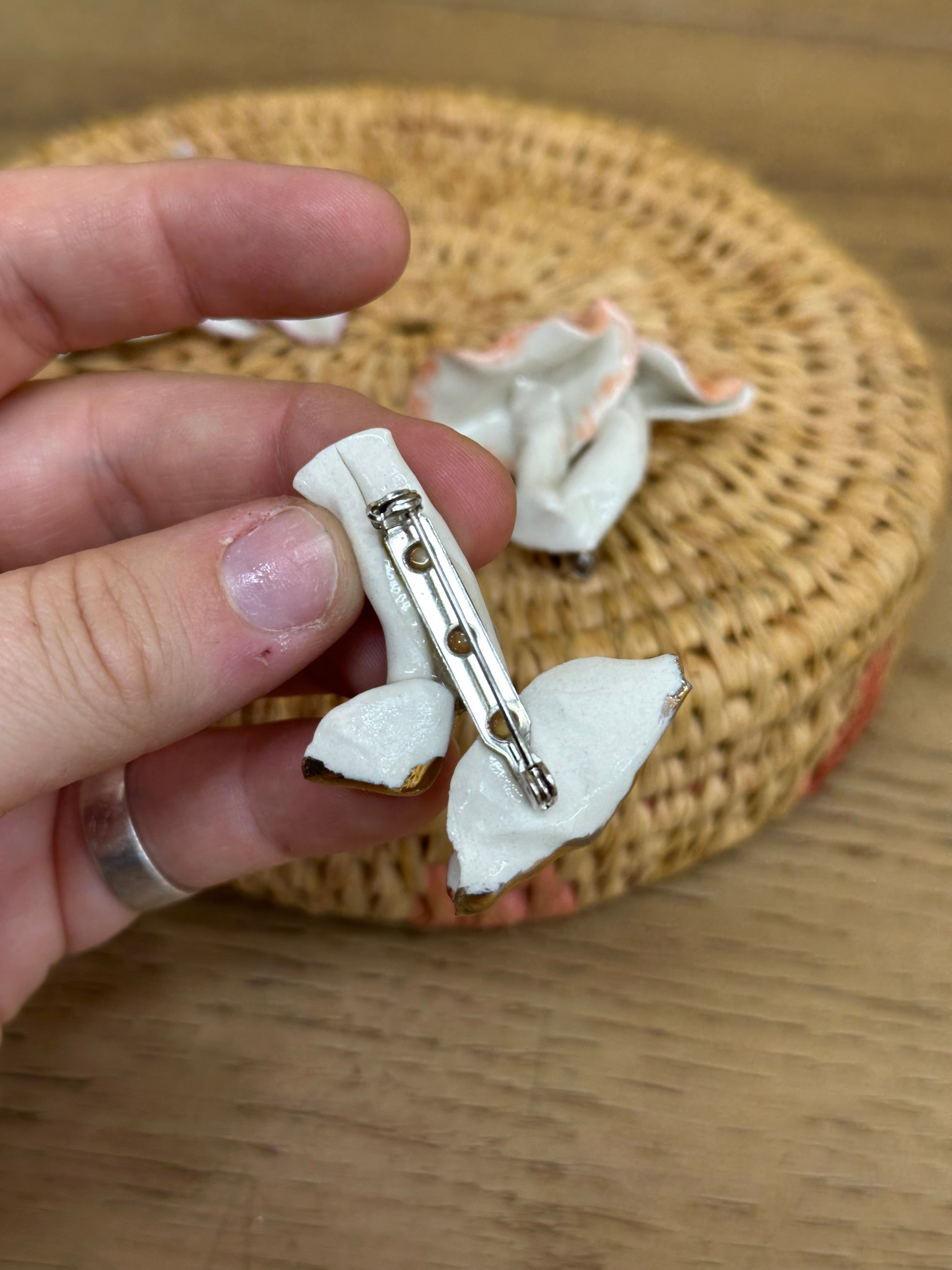 (3) Ceramic Mushroom Brooches