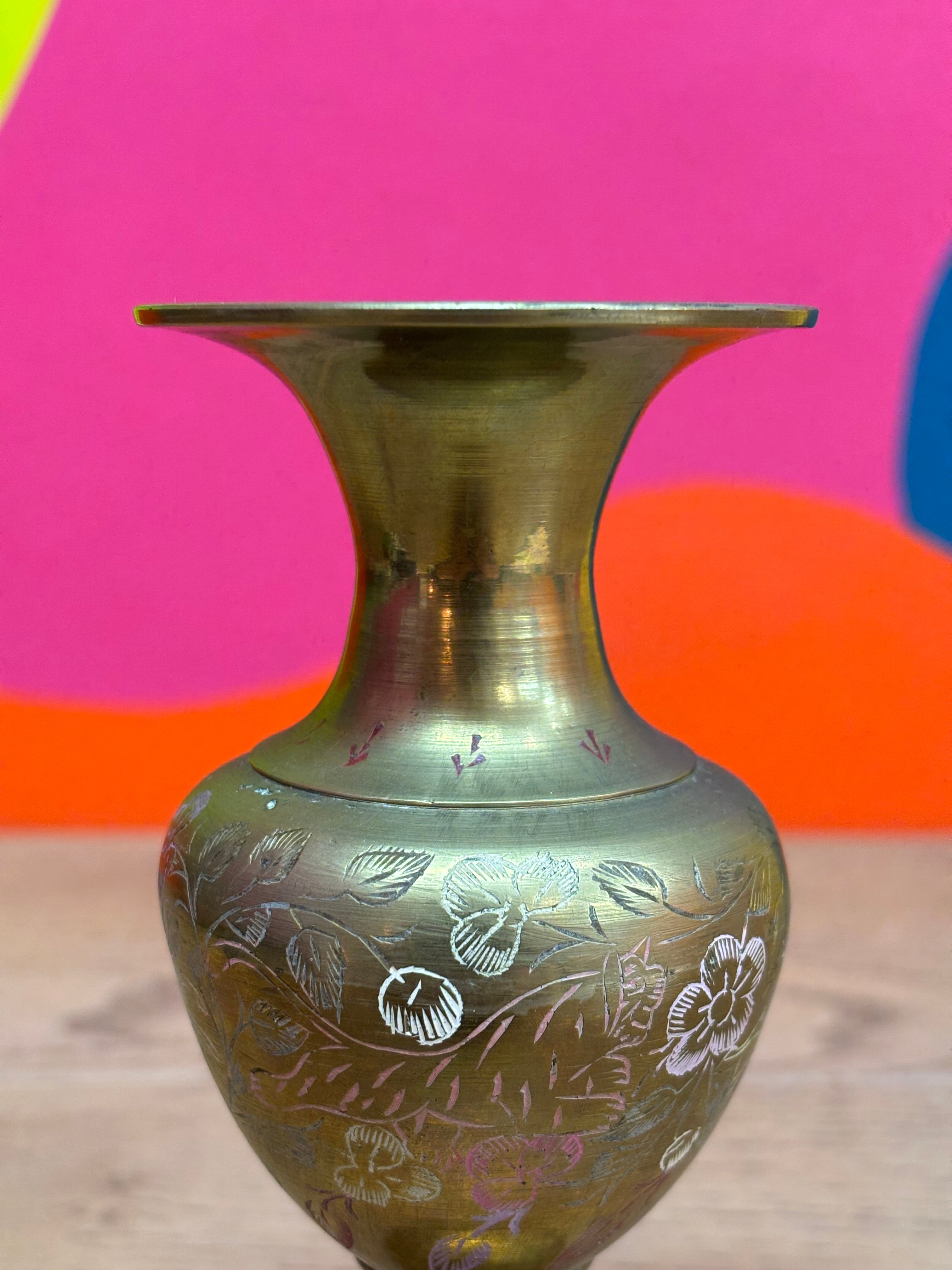 Small Hand Painted Metal Vase