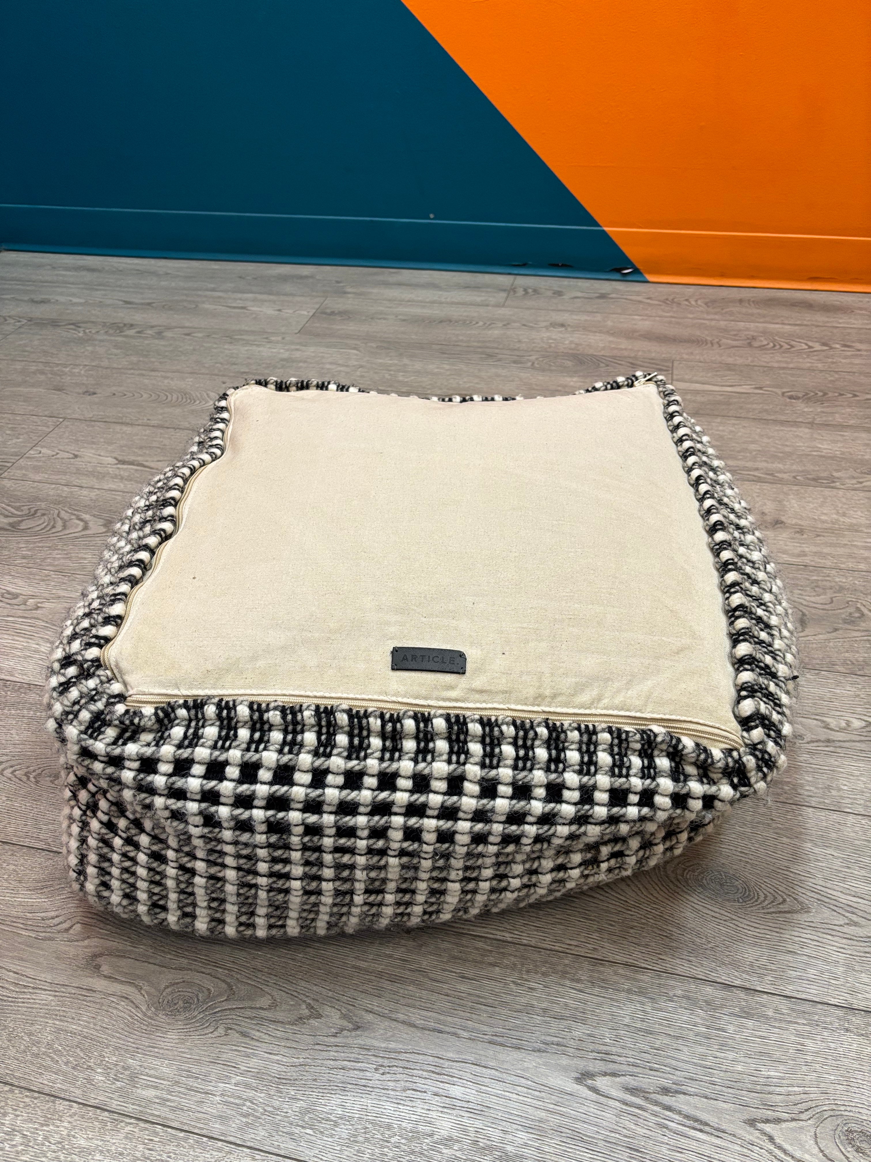 Square Black and White Pouf