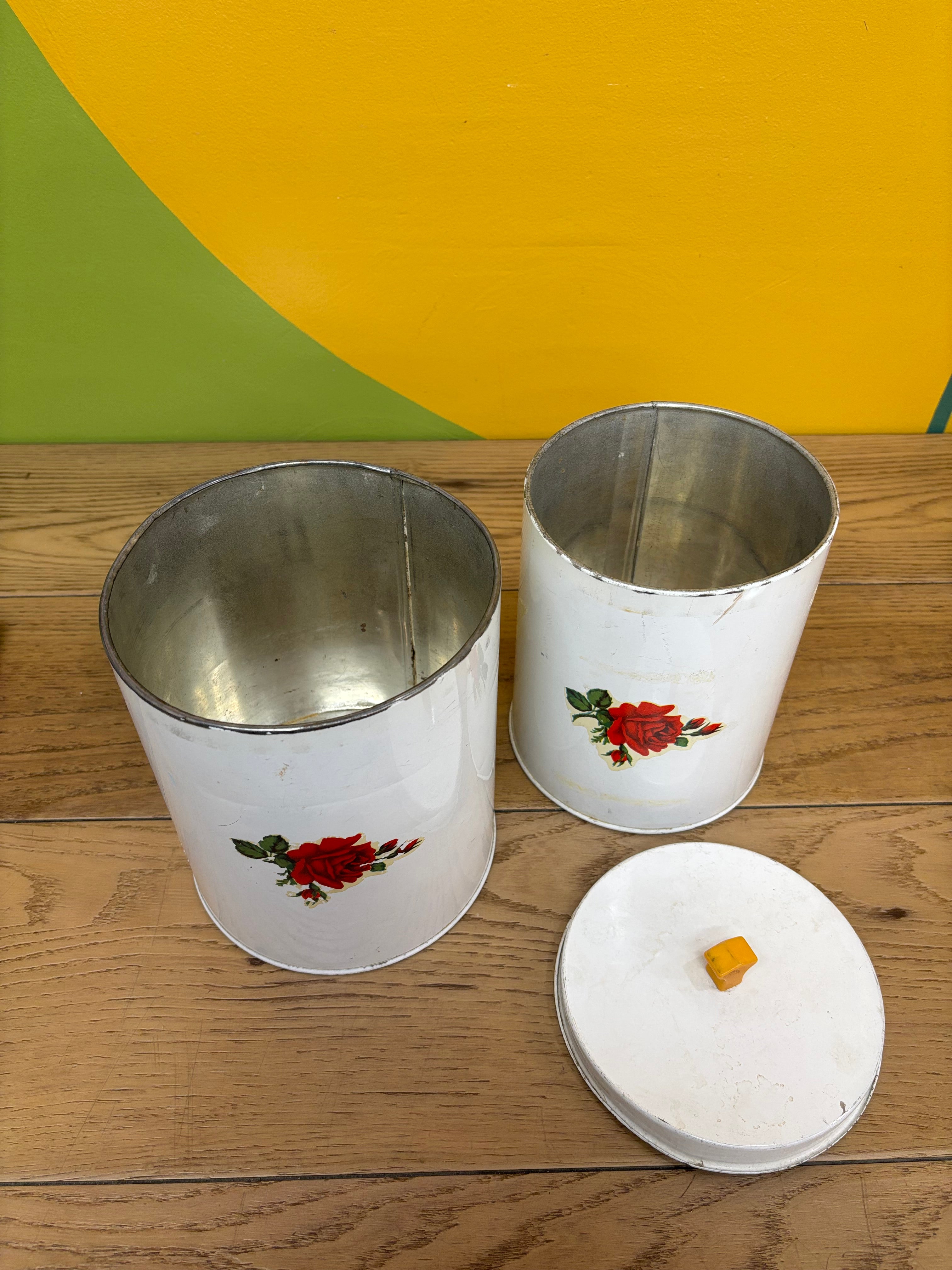(2) Tin Floral Canisters