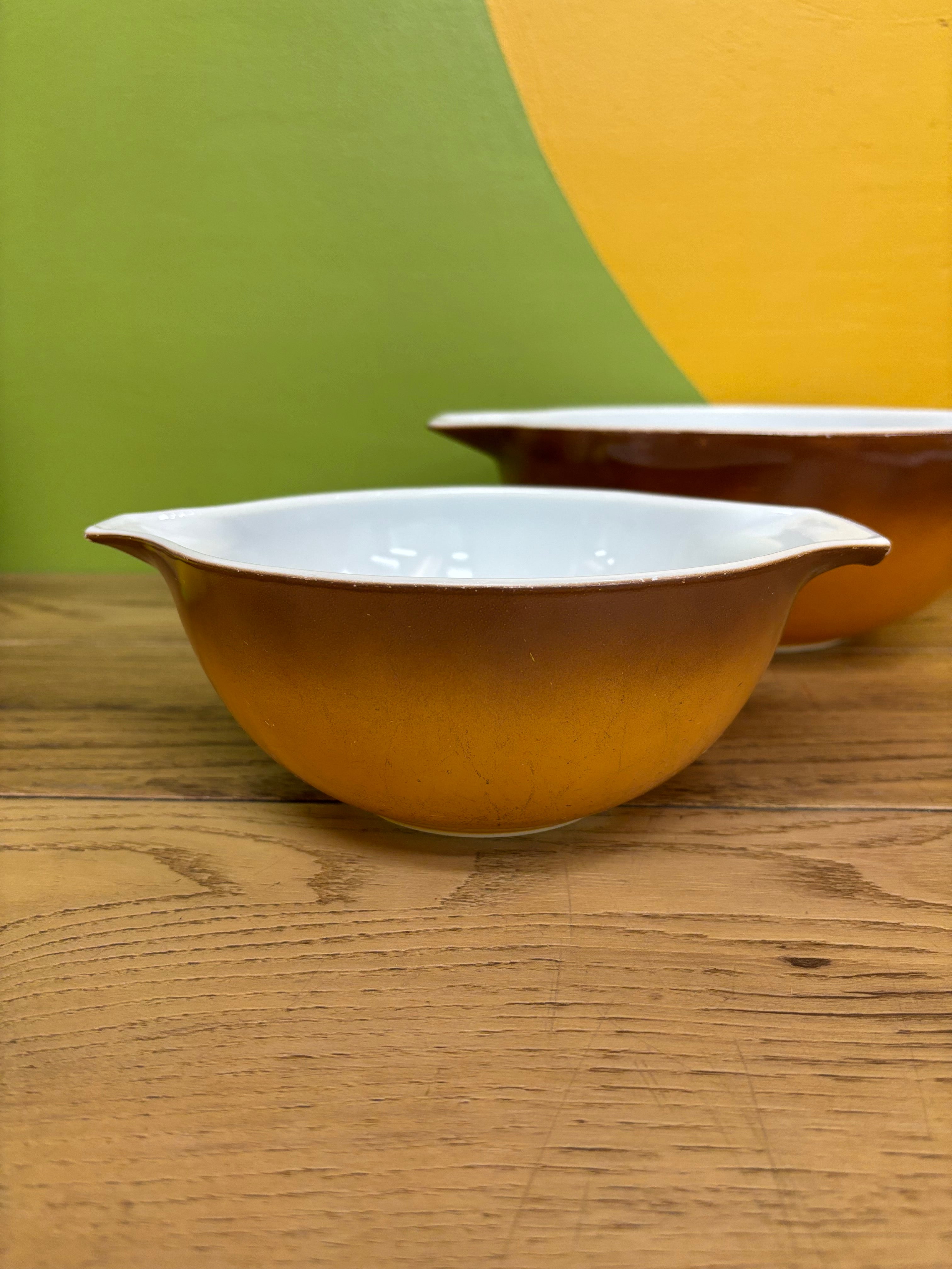 (2) Pyrex Old Orchard Brown Mixing Bowls