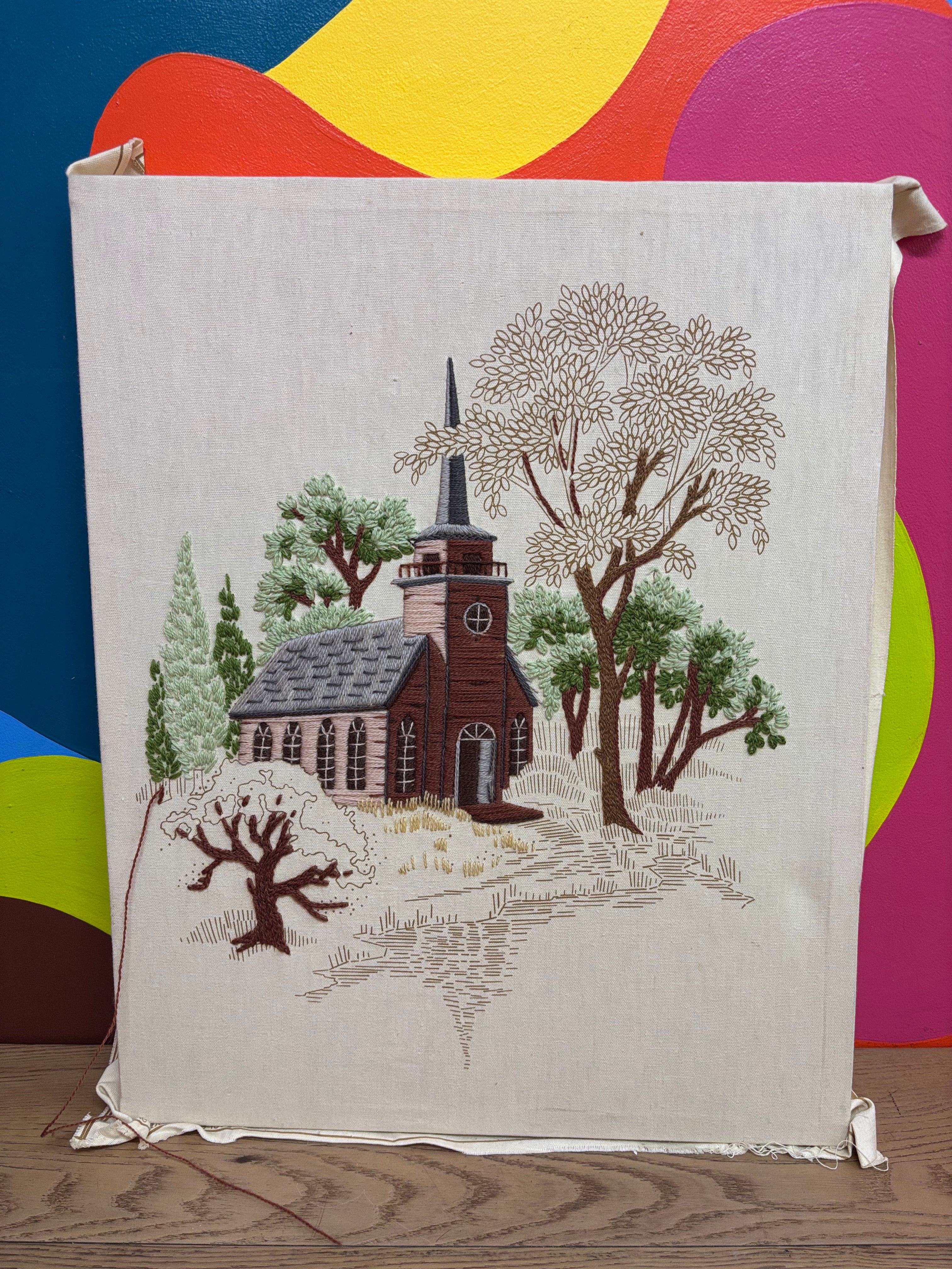 Little Church by the Lake Unfinished Embroidery