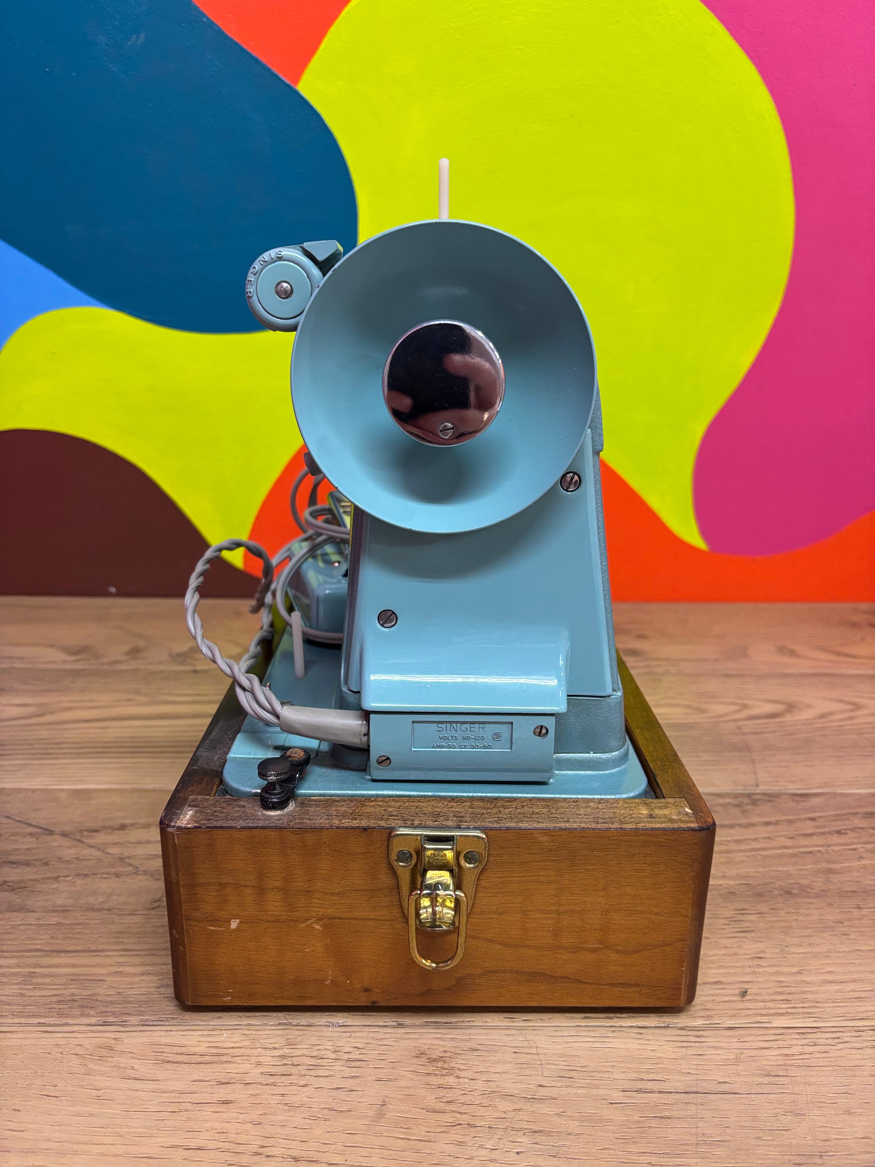 Teal Singer Sewing Machine in Carrying Case