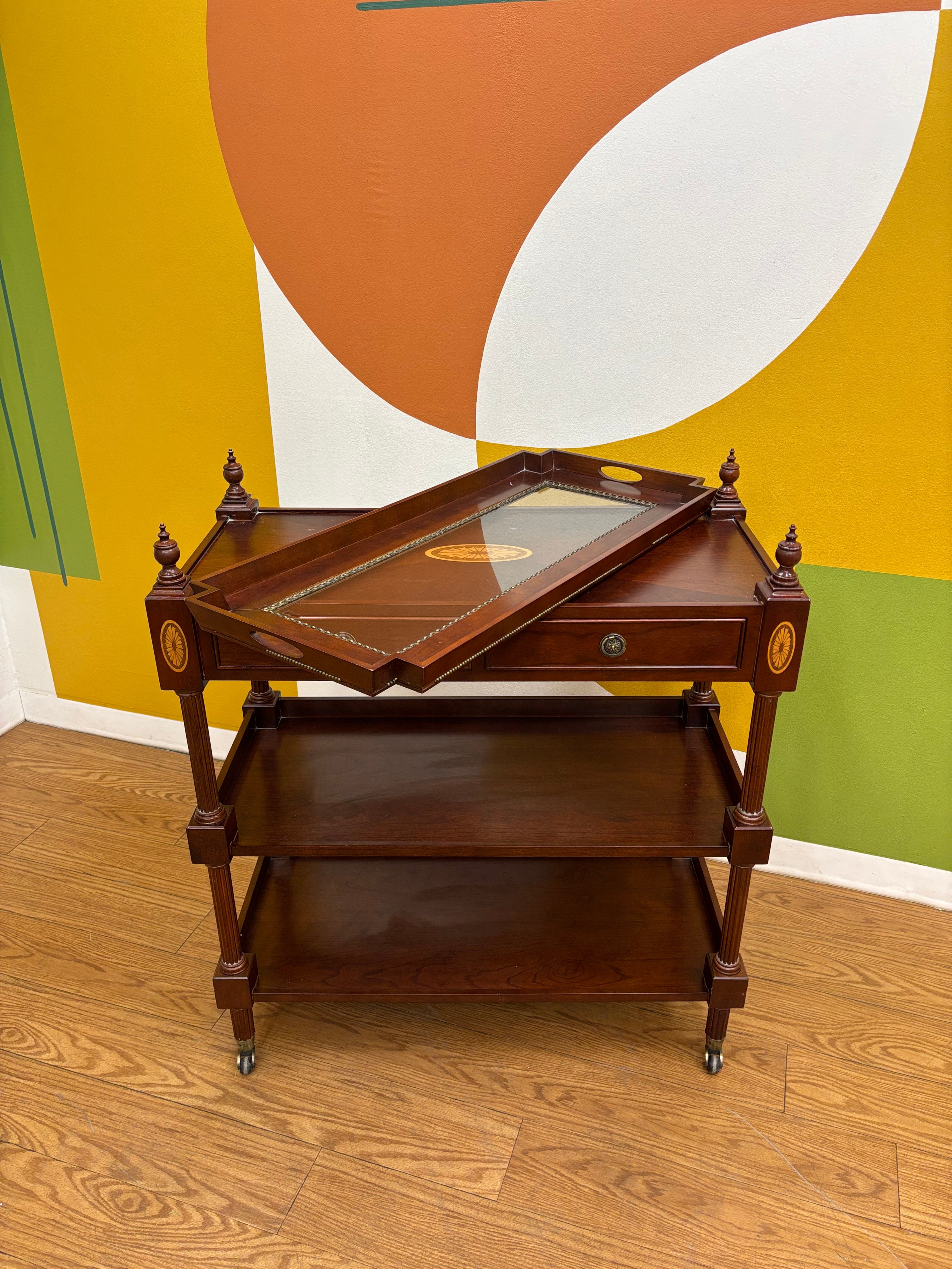 Mahogany Post Rolling Serving Cart